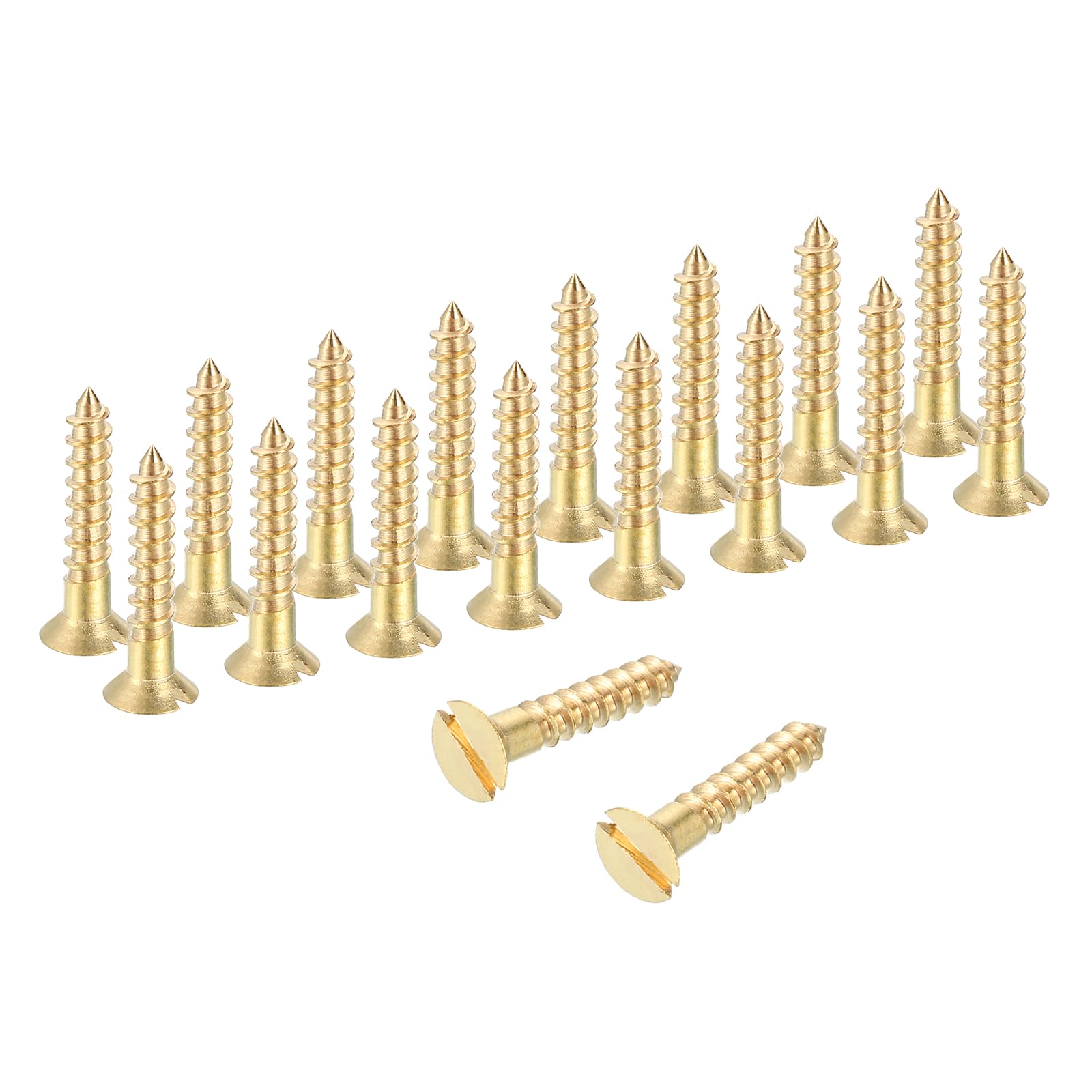 sourcing map Wood Screws, M3 x 16mm Brass Slotted Flat Head Self Tapping Screw Quick Metal Self-Tapping for Indoor Household Appliances Furniture Woodworking Pack of 28