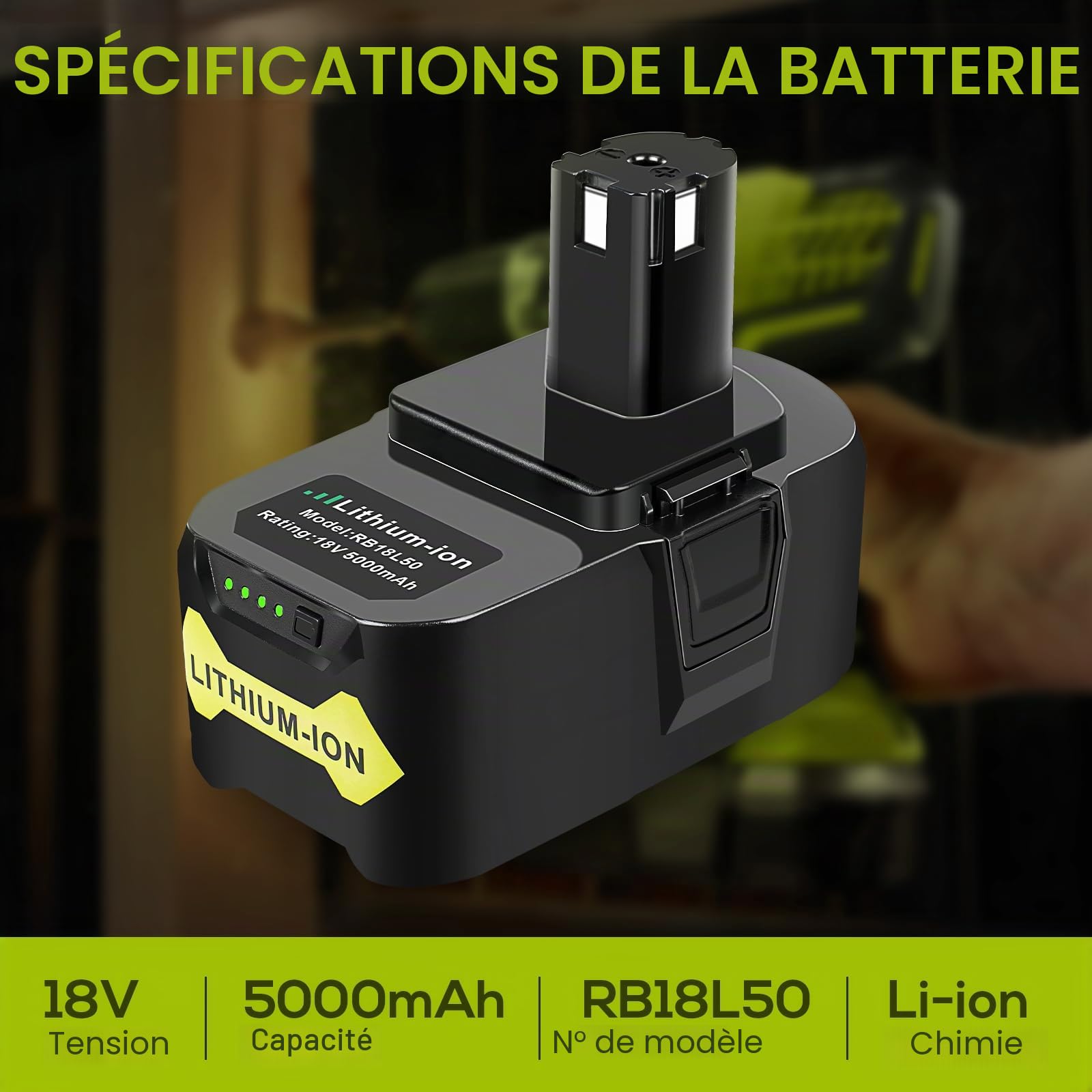 LabTEC Batterie de Rechange 18V 5000 mAh pour RB18L50 BPL-1815 BPL-1820G BPL1820 P102 P103 P104 P105 P106 P107 P108 ABP1801 BPP-1813 BPP-1813. 815 BPB. P-1817 Outil électrique sans Fil avec