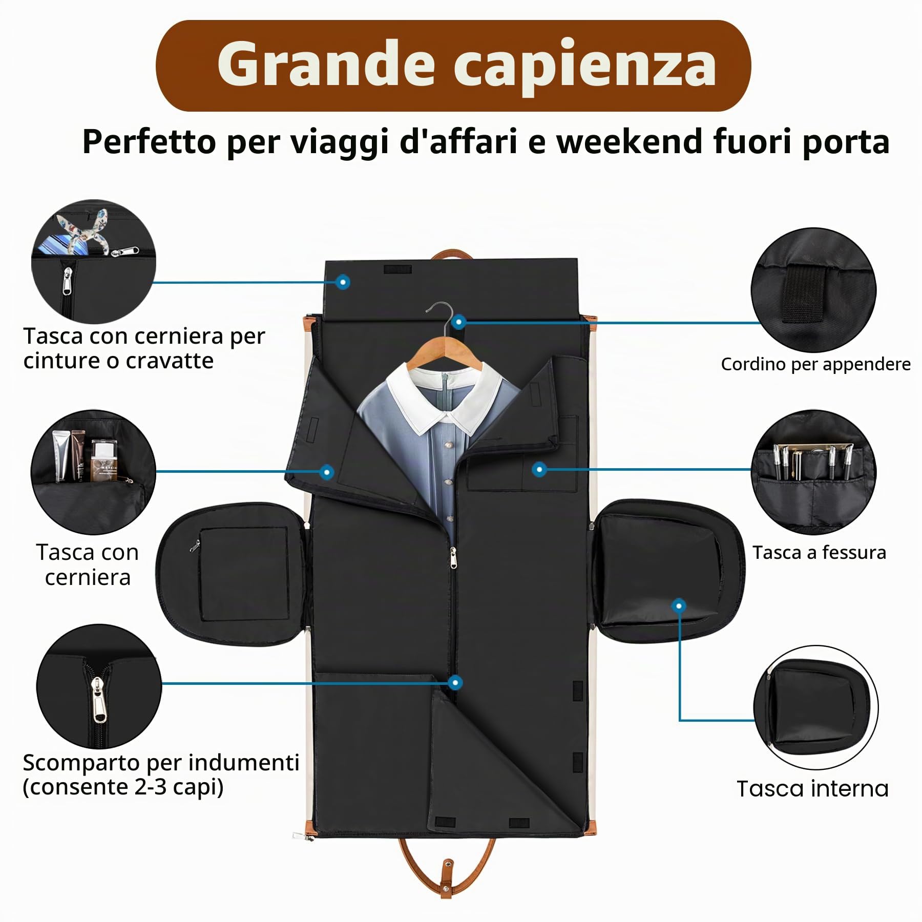 Borsone convertibile per indumenti da viaggio, borse porta abiti con borsa da toilette grande borsa da weekend per donne e uomini 2 in 1 da appendere valigia da viaggio borsone da viaggio borse da