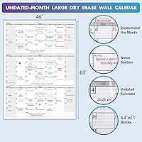 Vista 3 de Dry Erase Vertical Three Month Laminated jumbo Wall Calendar, 46 x 63, Huge quarterly Laminated Erasable White Board, Giant 90 day Family Whiteboard