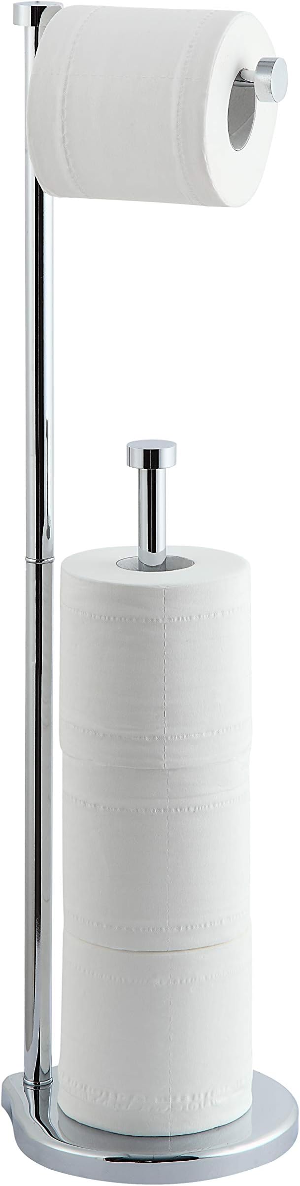 - Free Standing Bathroom Toilet Paper Holder Stand with Reserve, Reserve Area has Enough Space for Jumbo Roll (Chrome)