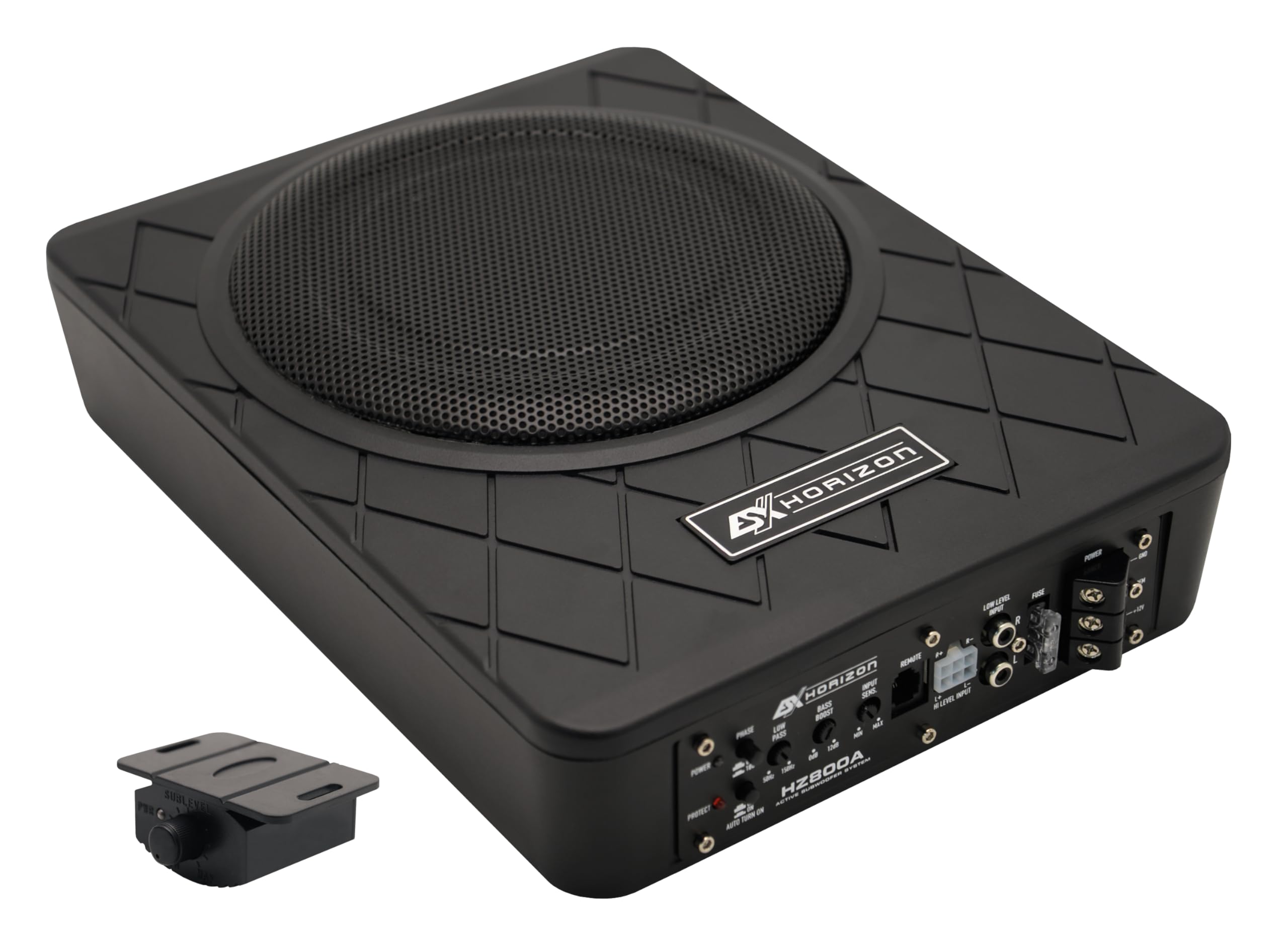 ESX HZ800A - Subwoofer attivo da 20 cm (8") della serie ESX Horizon, 100 Watt RMS/200 Watt massiccio, alloggiamento in alluminio massiccio