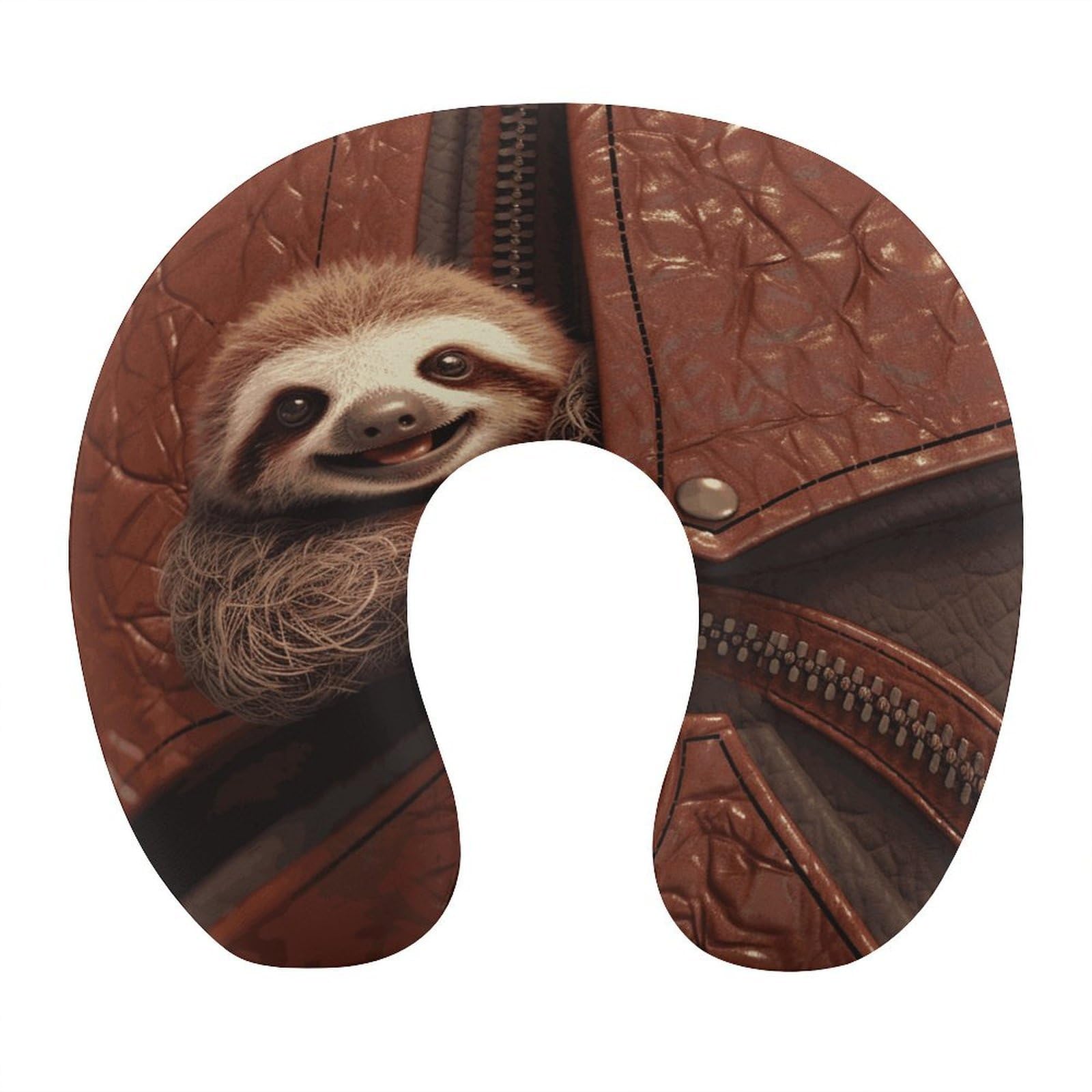 Adfgyerh Style Sloth On Zipper U-Shaped Pillow，Memory Foam Pillow Core，Cushion ，Provide Neck Support ，Travel Pillow，Suitable For Airplanes, Cars, Homes, And Offices.