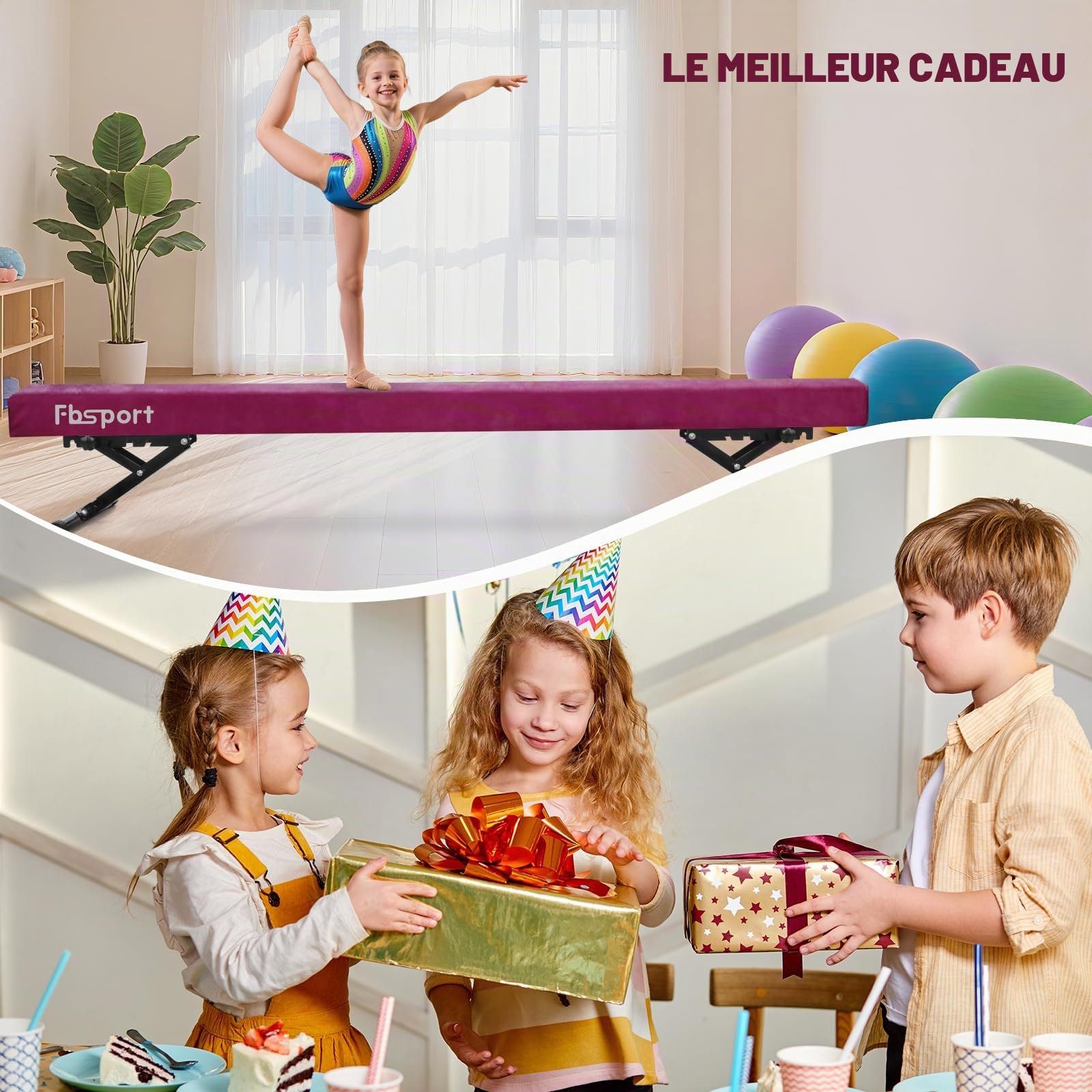 FBSPORT Poutre Gymnastique Pliable réglable 244cm, 5 Hauteur réglable Haute et Basse Poutre de Plancher Haute stabilité Enfants/Adultes Gymnase Pratique équipement d'entraînement