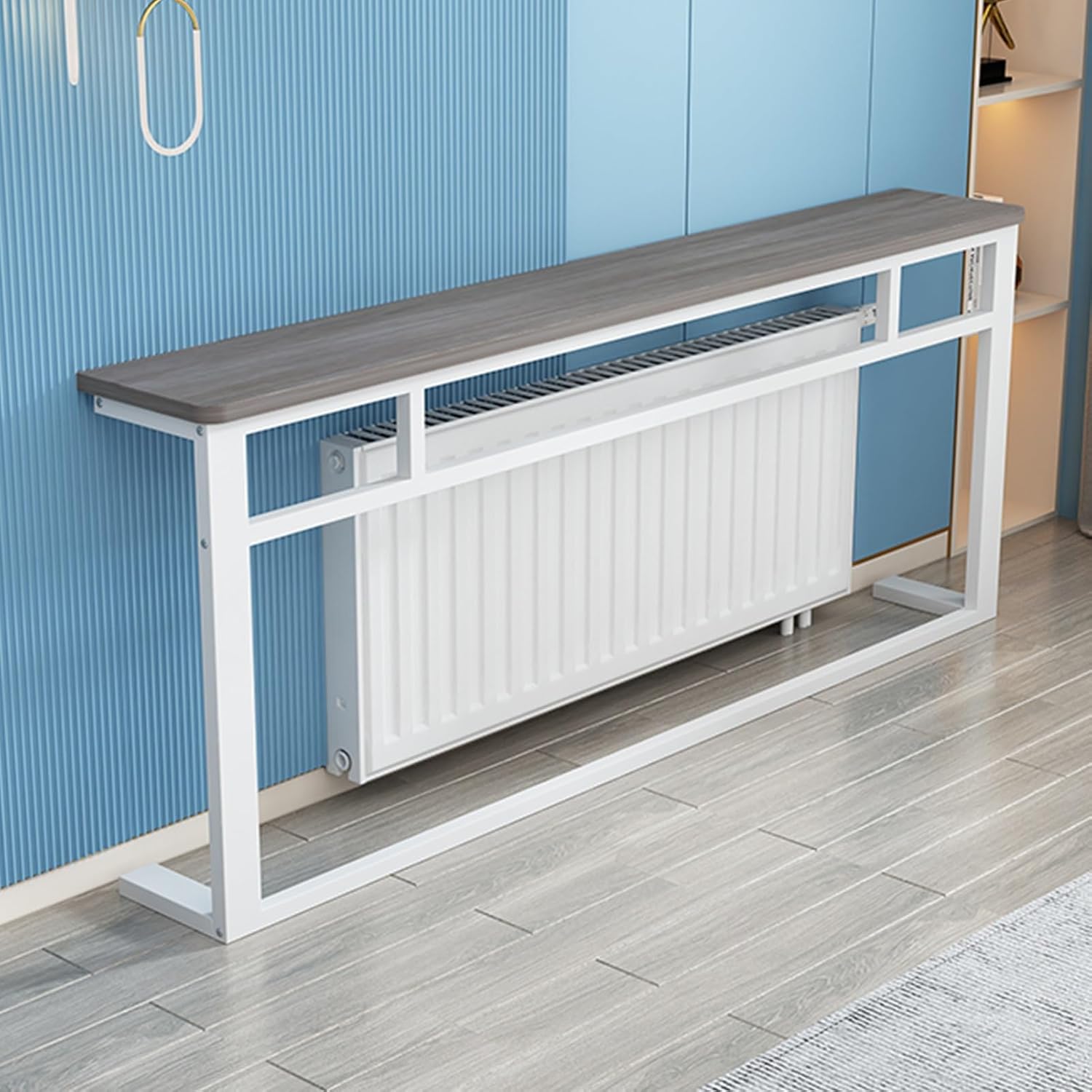 Console Table, Sofa Table, Narrow Entryway Table, Table with Storage, Behind Couch Table, Long Sofa Table, Metal Frame, Display Shelf for Entry Way, Hallway, Living Room(White,L100xW20cm/L39