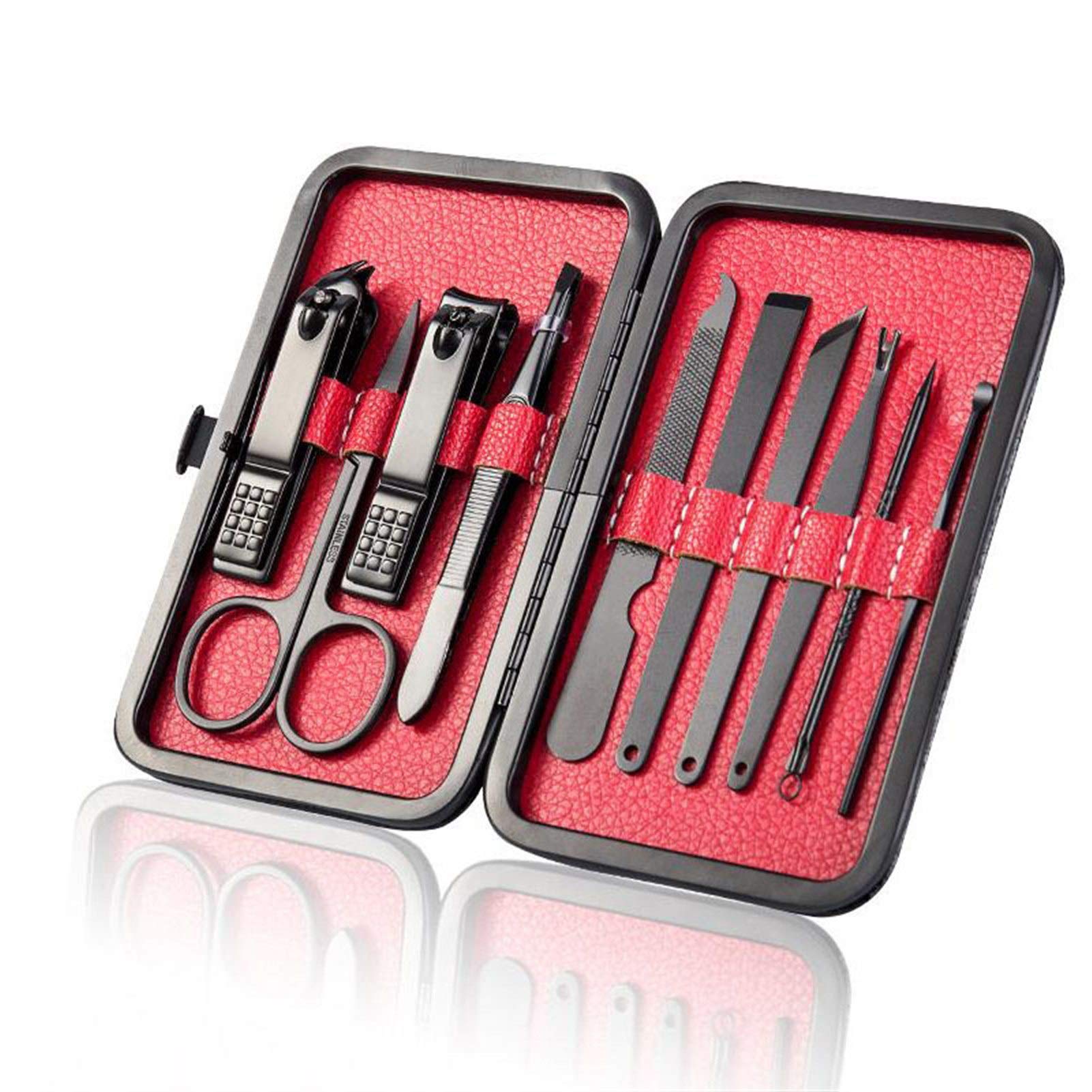 Ensemble de manucure en acier inoxydable rouge de 10 pièces avec coupe-ongles