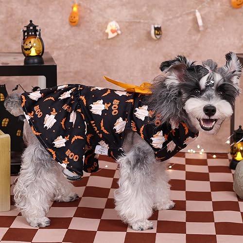 Miniatura 112 de CuteBone - Vestido de terciopelo para perro, cuello alto, falda de cachorro de búfalo rojo, traje de mascota, ropa de gato con lazo para el pelo