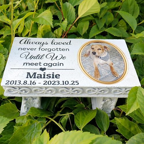 mildahjoy Banco conmemorativo personalizado para mascotas humanas, piedra conmemorativa personalizada para mascotas con foto colorida, marcador de