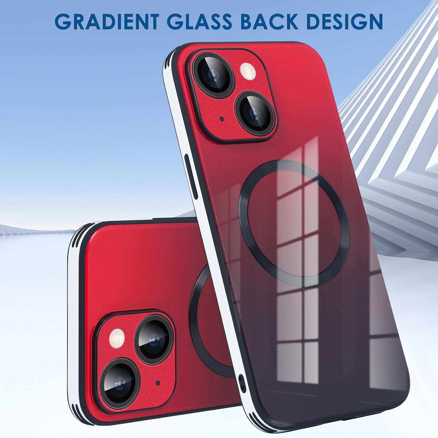 Guppy Compatible with iPhone 14 with MagSafe Case, Magnetic Gradient Case with MagSafe Charging, Gradient Glass Back Cover with Lens Film-Black image 5