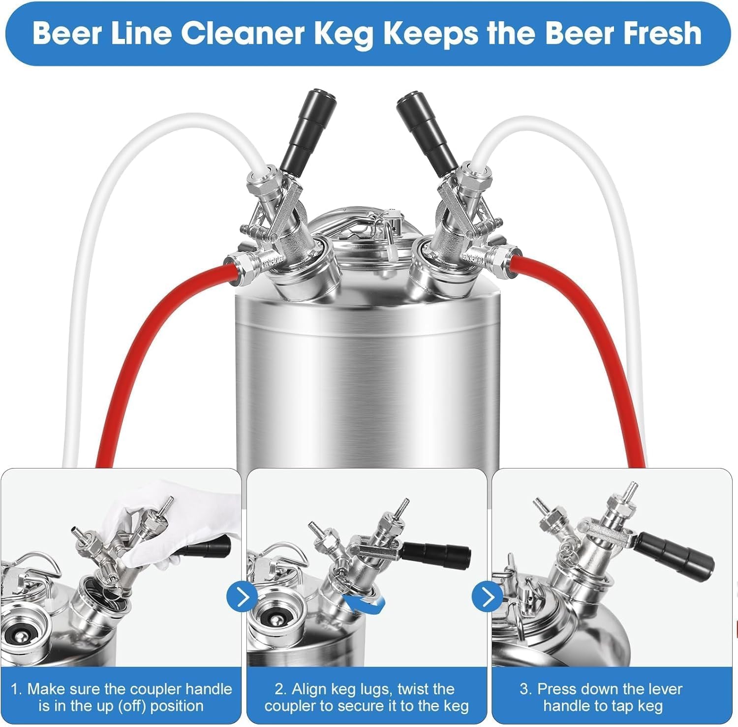 Limpiador de línea de cerveza de 10 L, lata de limpieza de acero inoxidable con tapa, compatible con lanzas de barril 3A/3S/1A+2S/2A+1S para mantenimiento de máquinas de tiro