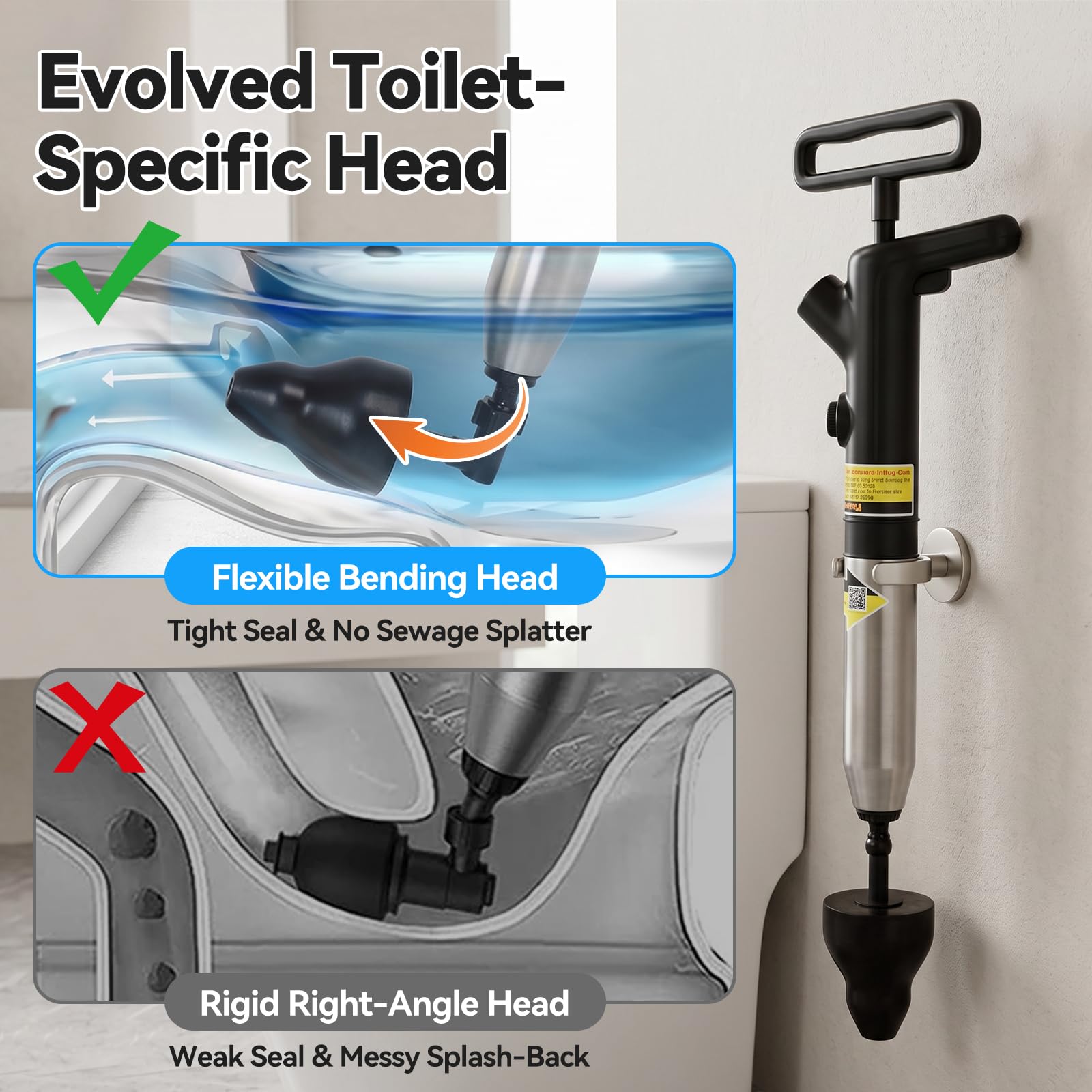 OTraki Stantuffo per WC ad alta pressione per bagno, con barometro, strumento di sblocco per WC per stantuffi tradizionali guasti (non richiede ricarica)