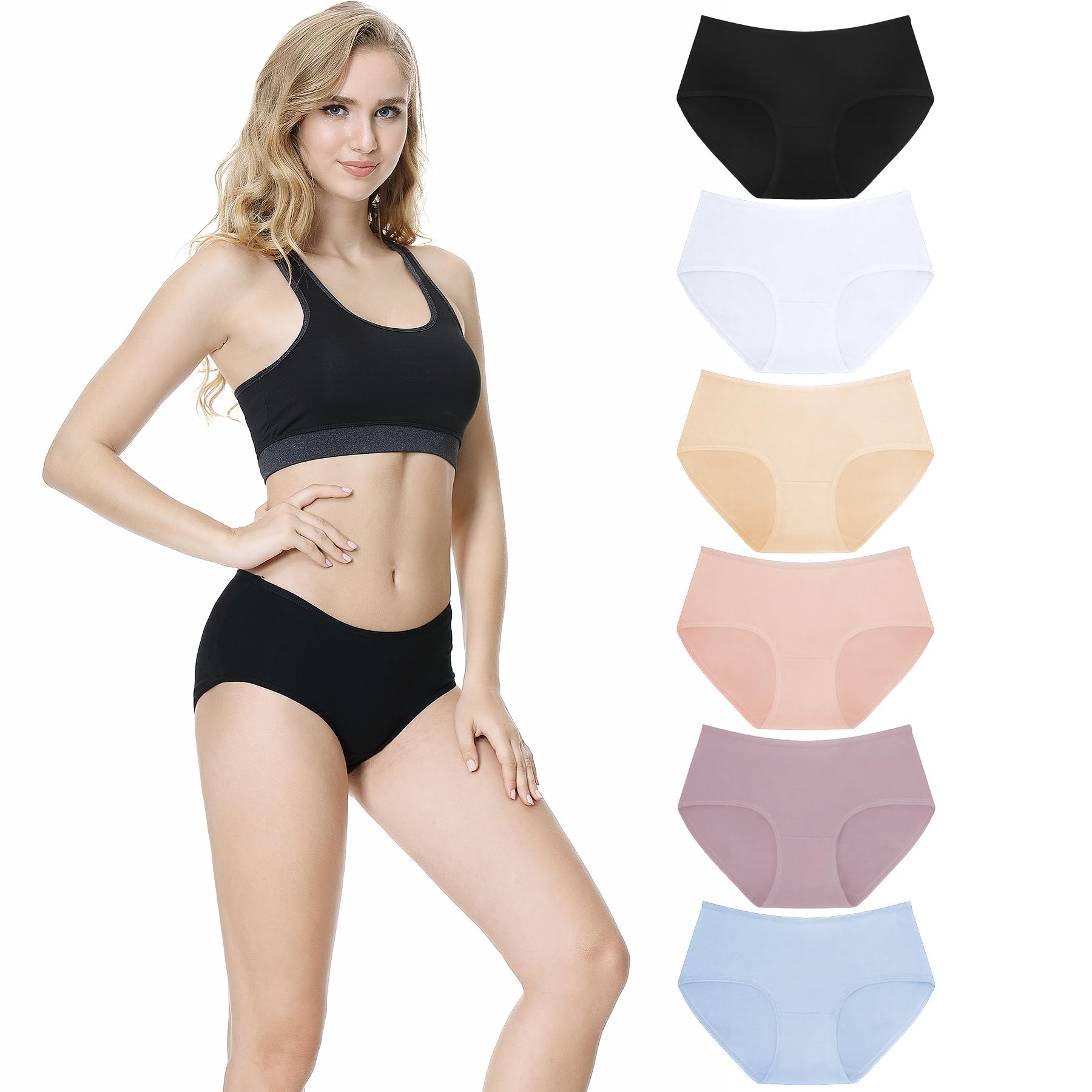 TUUHAW Unterhosen Damen Unterwäsche 6er Pack Baumwolle Slips Mittel Taille Panties Mehrfarbig03-S