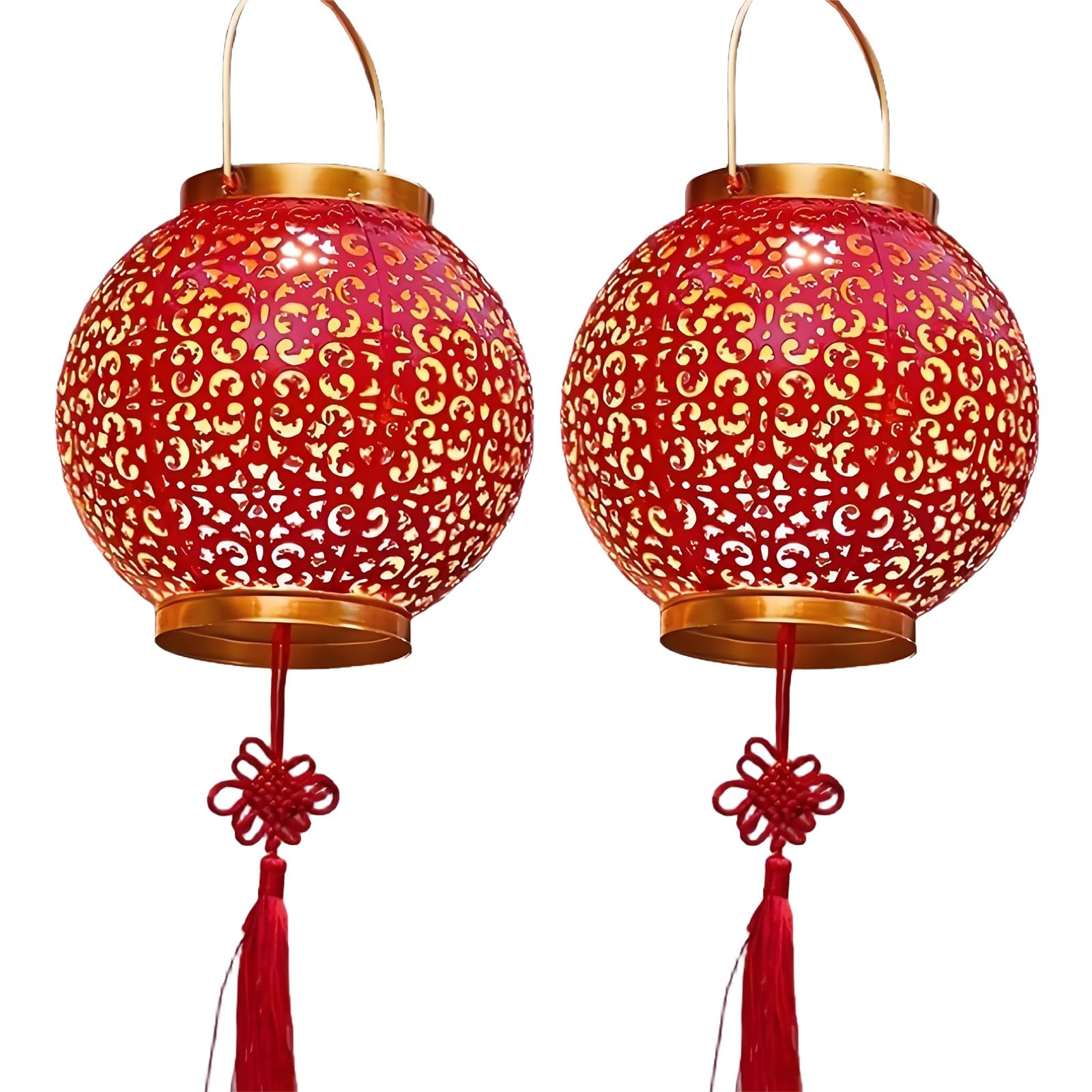 SBZIOJHDR Chinese-style lanterns, Round Lucky Red Lanterns, Iron Lantern with Tassels, Traditional Hanging Lamp Shade