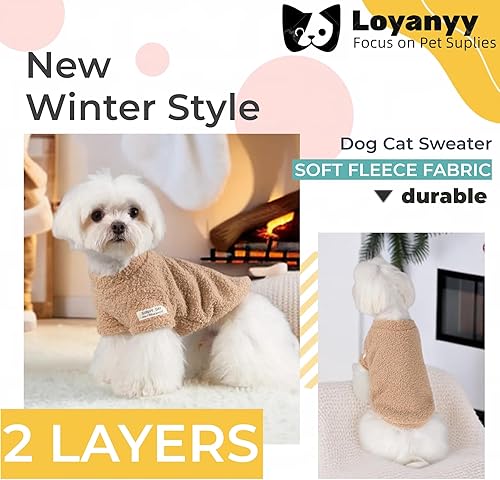 Miniatura 2 de Loyanyy Suéter de invierno para perros pequeños, ropa de felpa sólida para perro, suéteres cálidos y suaves para gatos, ropa de forro polar elástico
