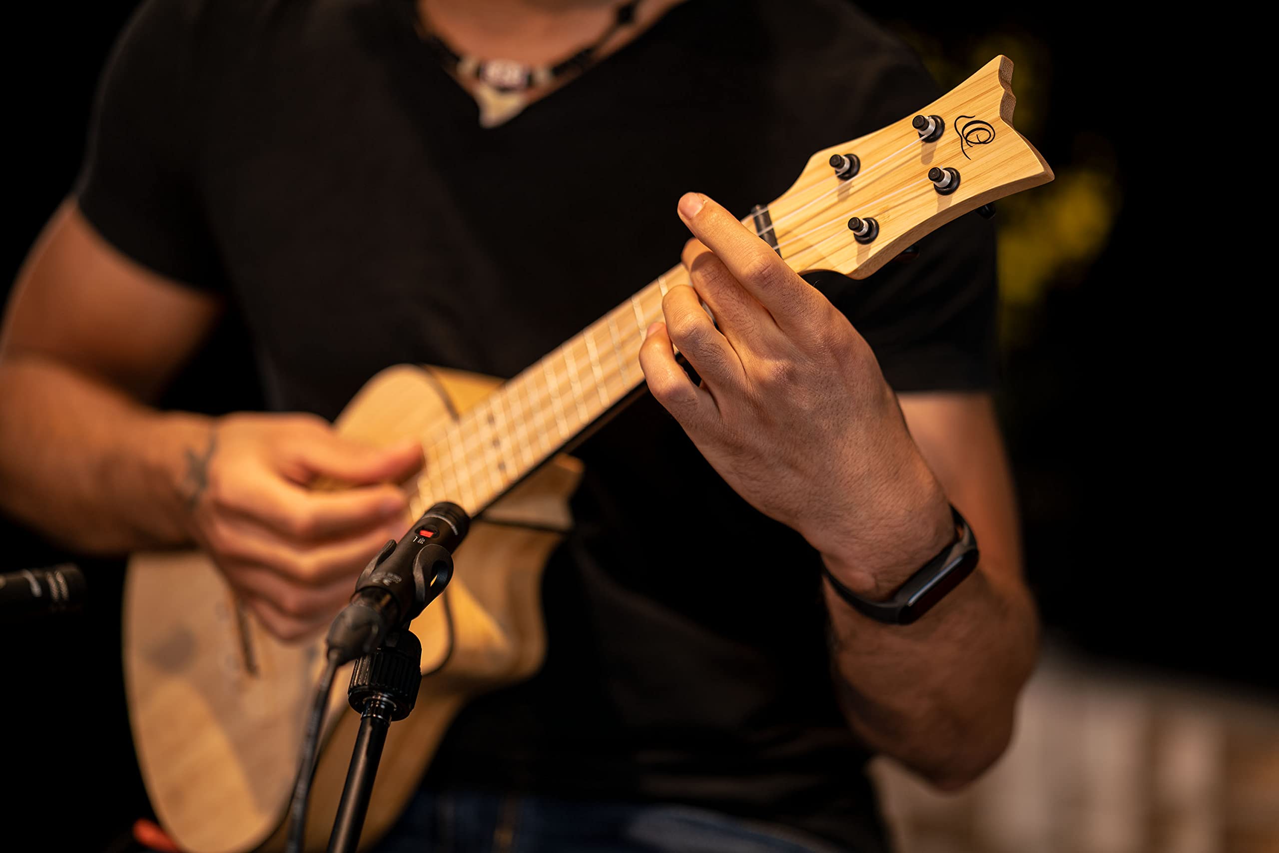 Ortega Guitars Ukulélé Concert Électro-Acoustique – Série Bamboo – Housse Incluse – Bambou, Naturel (RUNAB-CC)