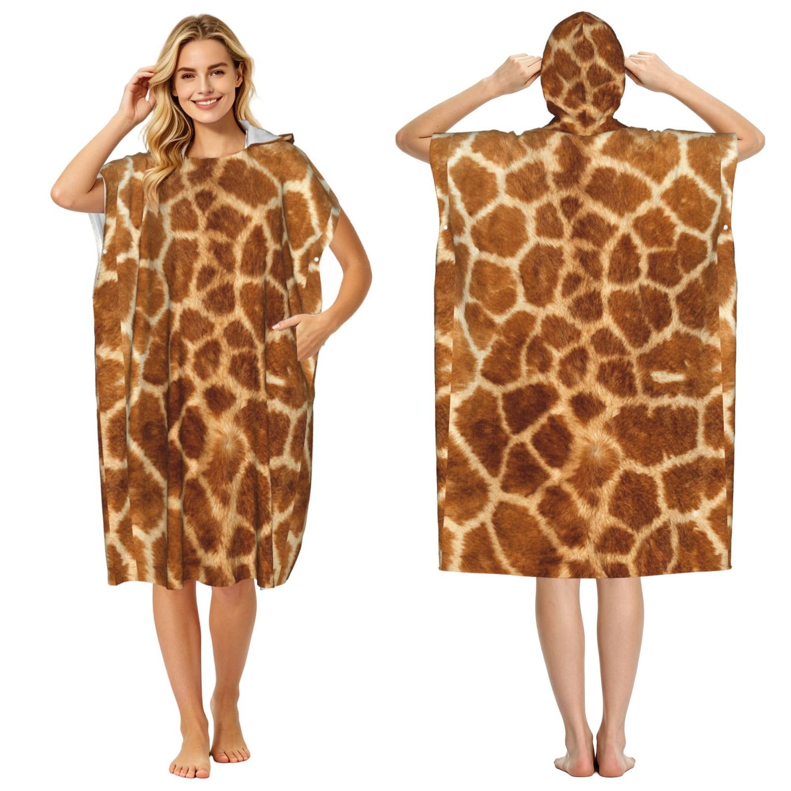 Poadnly Giraffe Pattern, Adult Hooded Beach Towel 90 x 110 cm,Changing Bath Robe, Surf Poncho Towel For Women Men