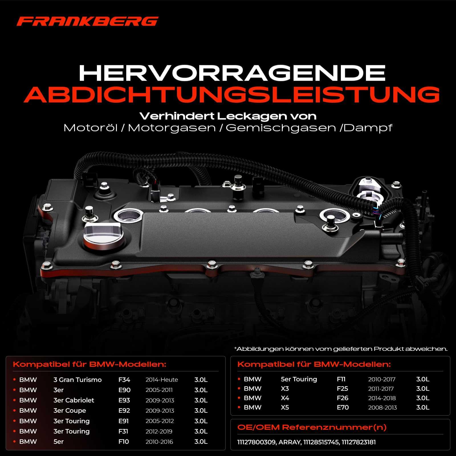 Frankberg Ventildeckel Zylinderkopfhaube für 3 Gran Turismo F34 3er E90 3er Touring E91 5er F10 X3 F25 X6 F16 F86 2004-Heute 11127823181