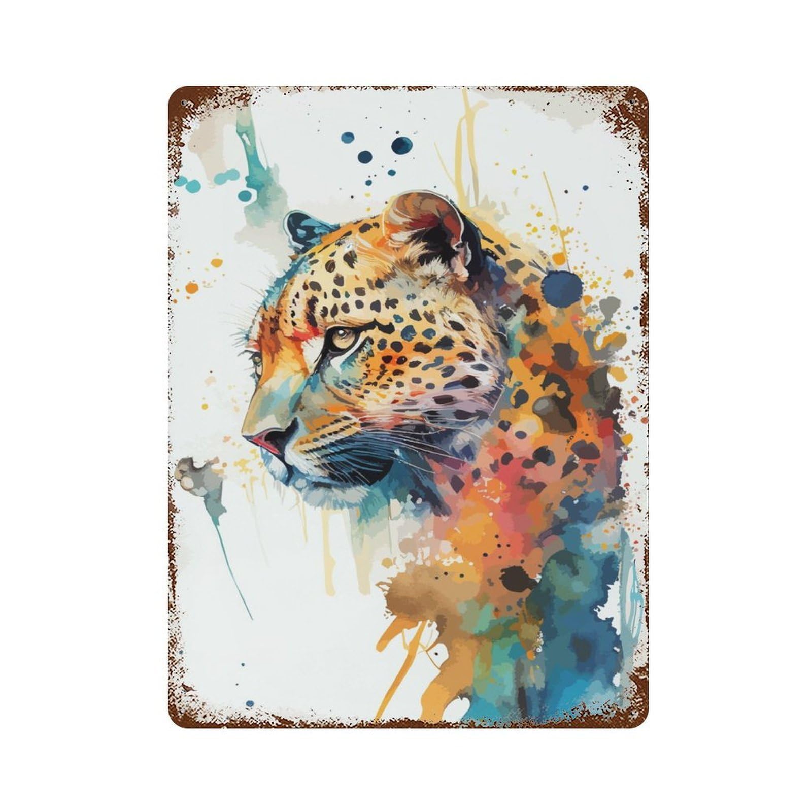 Leopard Watercolor Art Rusty Metal Tin Sign 15.7"x11.8", Ideal for Farmhouse, Kitchen And Entryway Decor