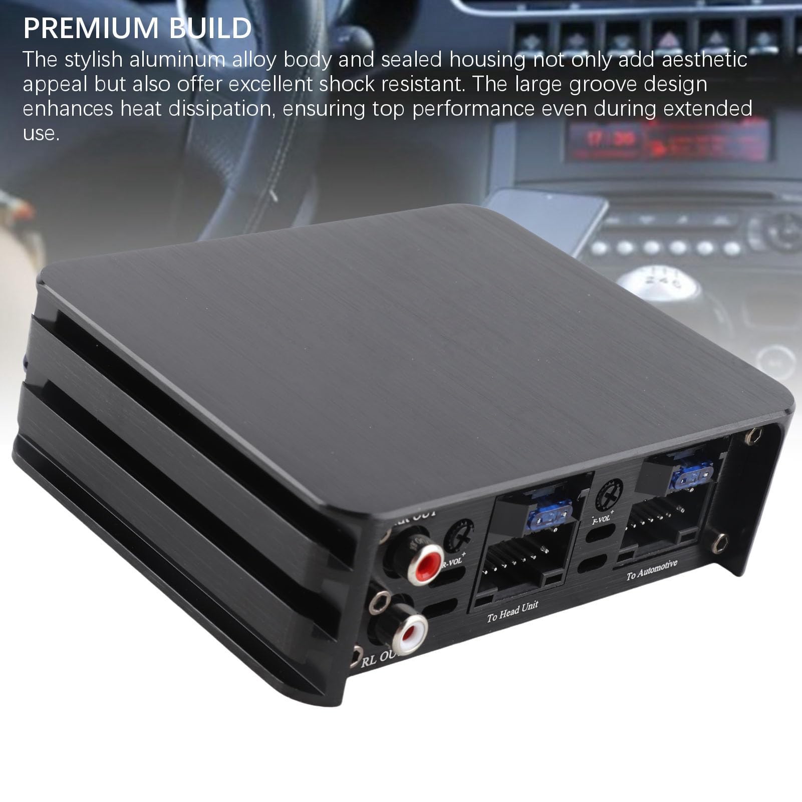 Wzmacniacz samochodowy 320 W, klasa AB, ze wzmacniaczem sygnału DSP, 4-kanałowym wzmacniaczem samochodowym dla systemów Android, z obudową ze stopu aluminium (4 kanały)