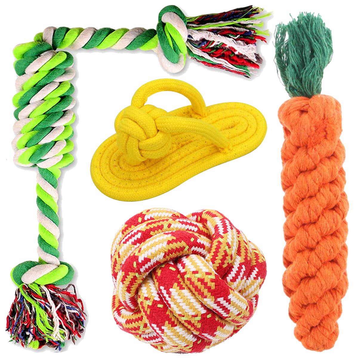 Toys for Puppies & Small Dogs Toys | Tug of War Dog Toy | Rope Ball Toy | Dog Carrot Rope Toy | Chew Rope Sleeper Toys | Durable Teething Ropes | Pet Chew Toys Set for Small and Medium Dogs(Pack of 4) (B09HY1PTKX) Amazon Price History, Amazon Price Tracker