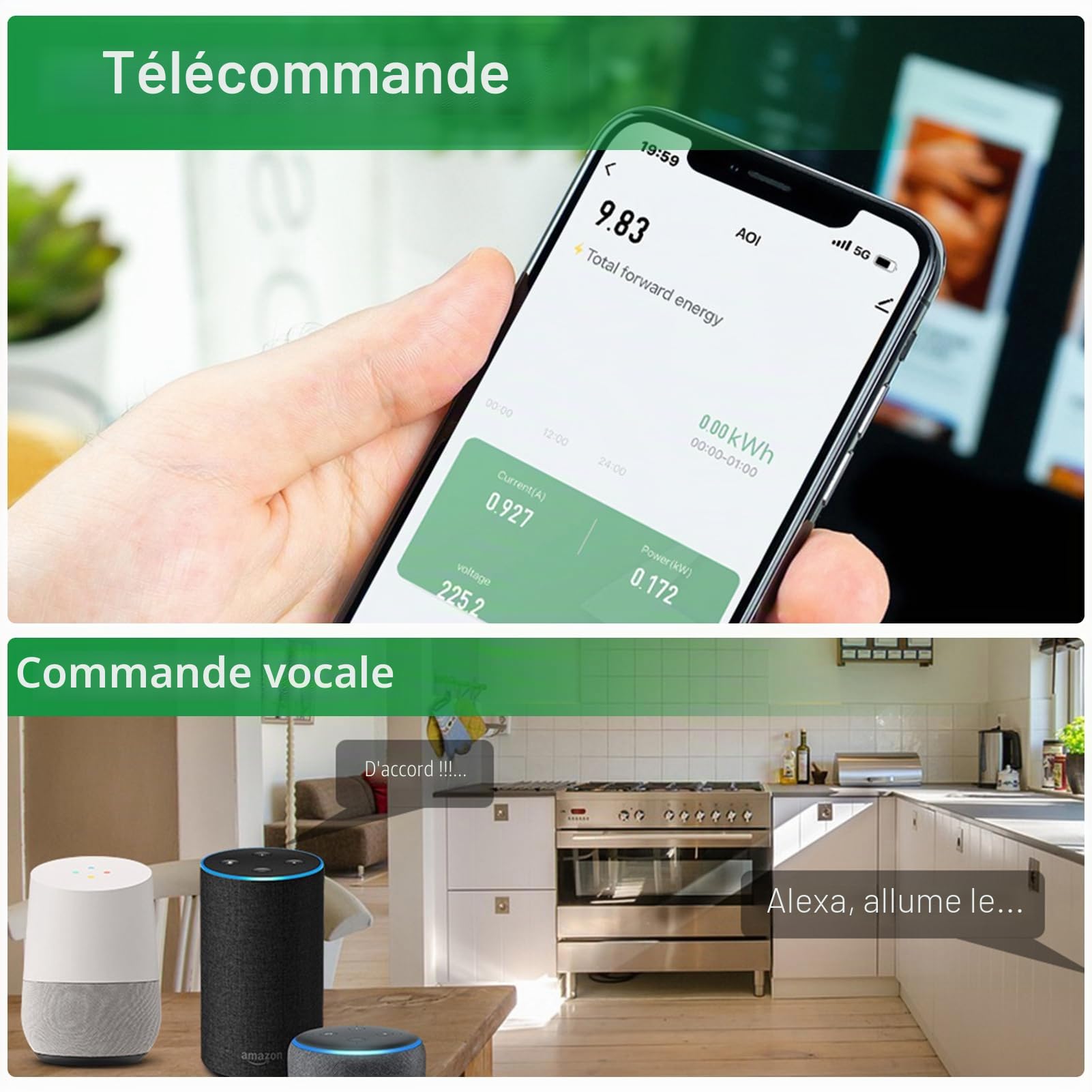63A Disjoncteur différentiel Wifi Interrupteur protecteur de surtension compteur electrique 2P 220V AC Auto réinitialisation La surtension/sous-tension et la surintensité peuvent être réglées.
