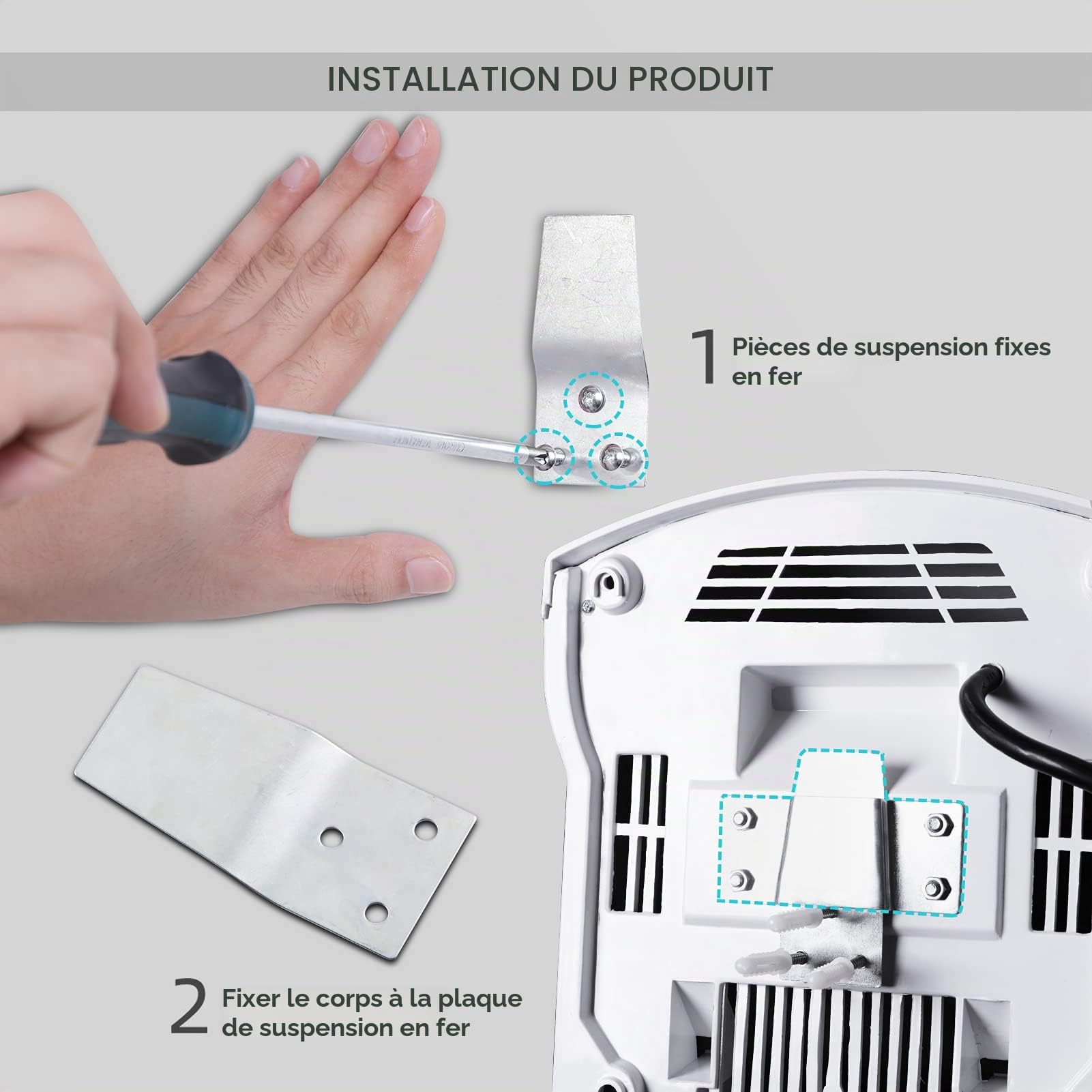 modunful Sèche-mains pour toilettes professionnels, sèche-mains électriques à chauffage automatique pour la maison, extra silencieux à faible bruit (40 db), montage mural avec prise, argenté