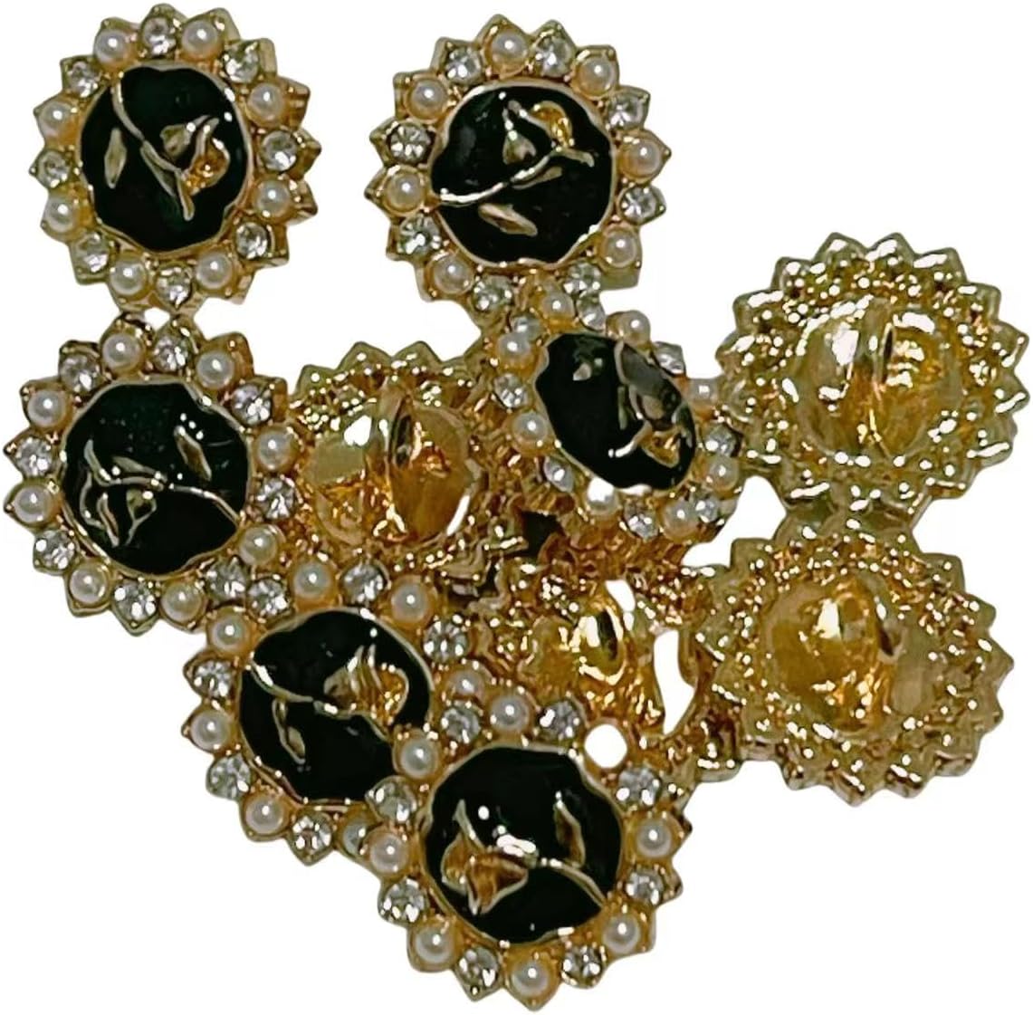 10PCS Vintage Rose Button,Enamel Rhinestone Pearl Buttons Round Rose Flower Button for Sewing Clothing Coats Suit Uniform Blazer Jacket Buttons for Women Dress Coat Suit Cardigan-Black(12mm)