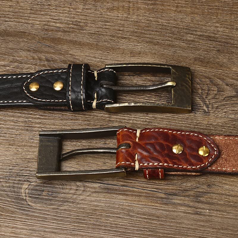 Amazon.co.jp: Men's Genuine Leather Belt, Deluxe Belt, Retro