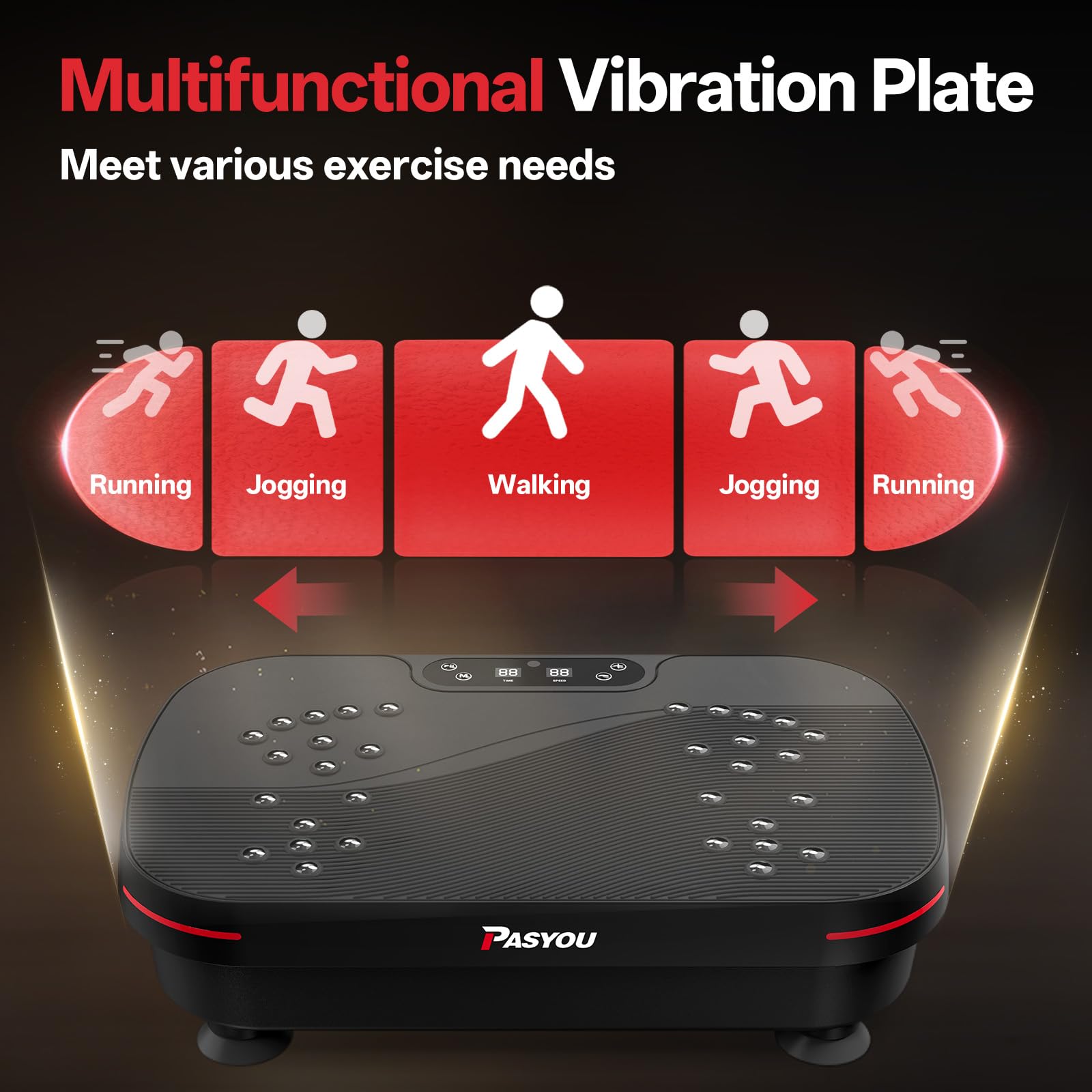 PASYOU Pedana Vibrante,Potente Pedana Vibrante Dimagrante per la Costruzione e la Modellazione Muscolare, Pedana Fitness Oscillante per Glutei Gambe con Telecomando e 2 Fasce di Resistenza