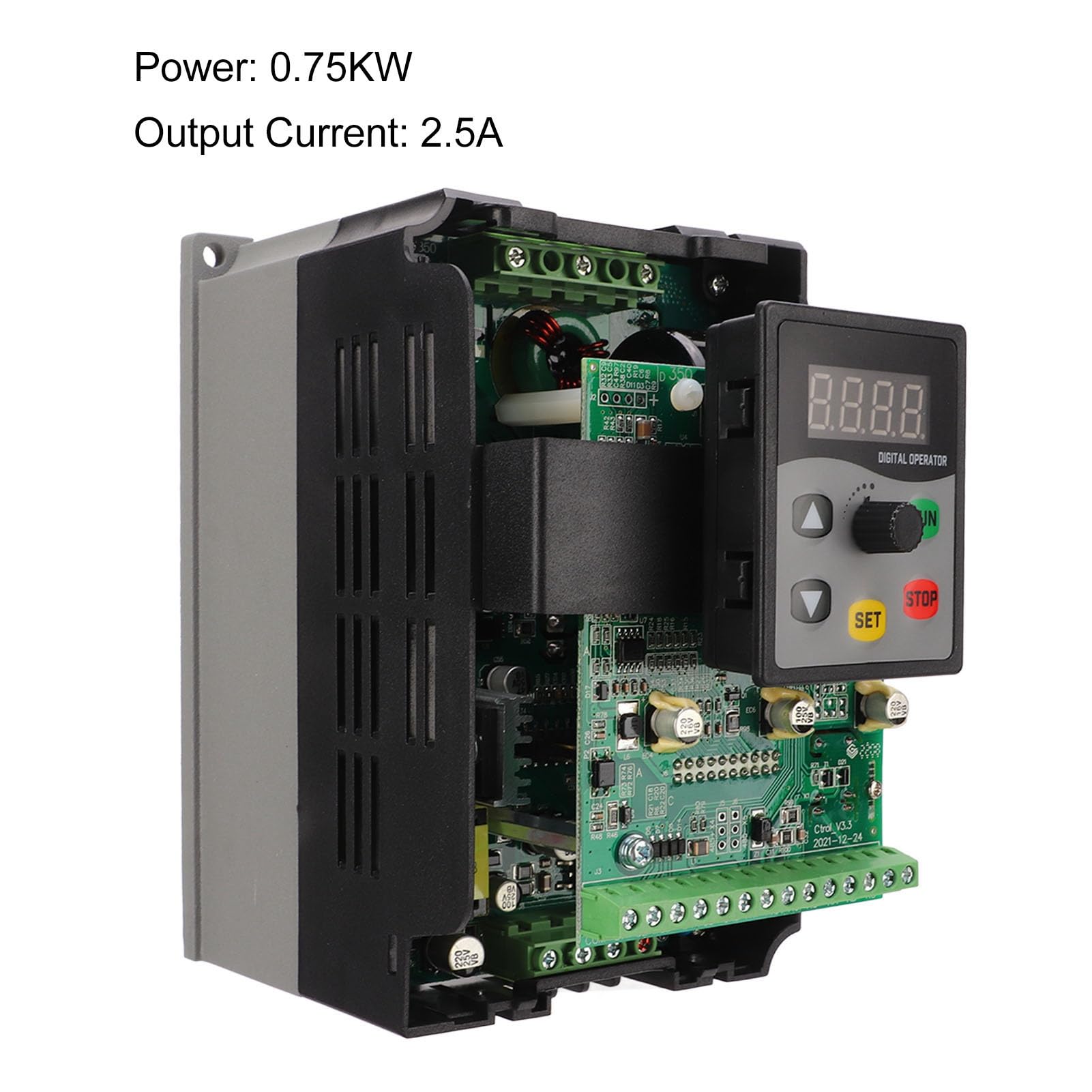 AC 380 V Frequenzumrichter, 3-Phasen-Eingang 3-Phasen-Ausgang VFD-Motorsteuerungs-Wechselrichter, Motorfrequenzwandler mit digitaler Anzeige zur Motordrehzahlregelung 0,75kw