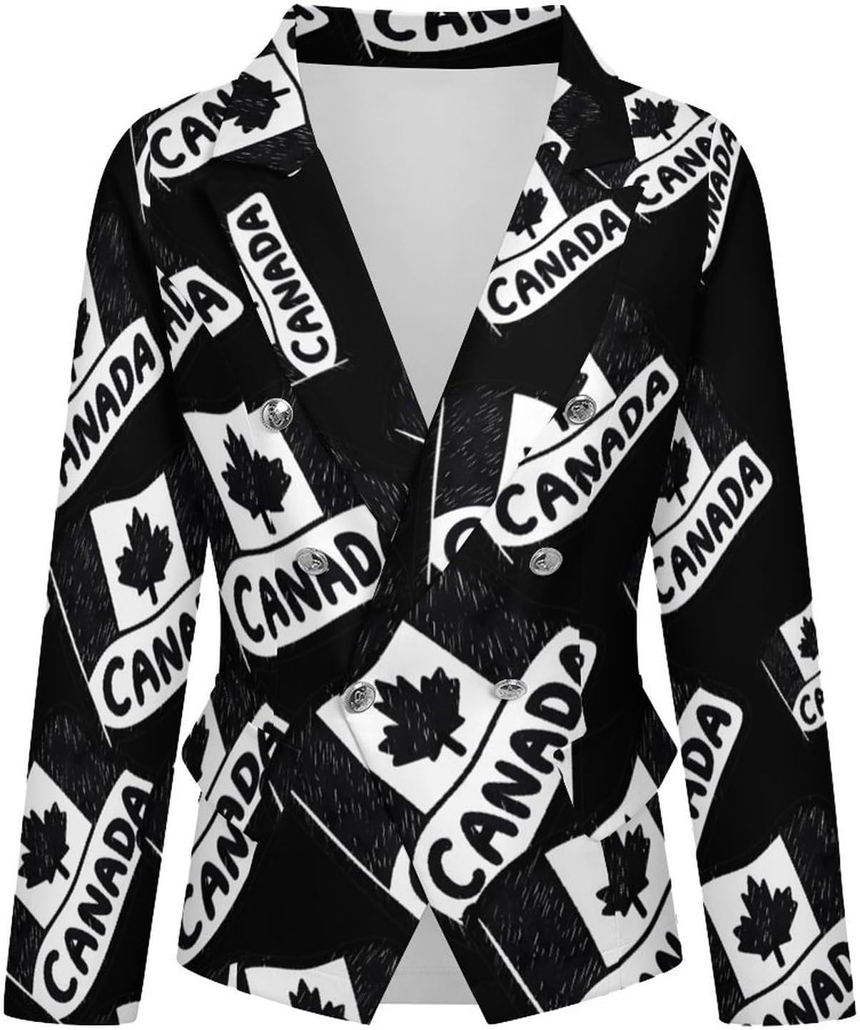 Canada Day Canadian Flag Maple Leaf Women's Blazer Long Sleeve Suits Business Casual Blazers Jackets Lapel Open Front Suit