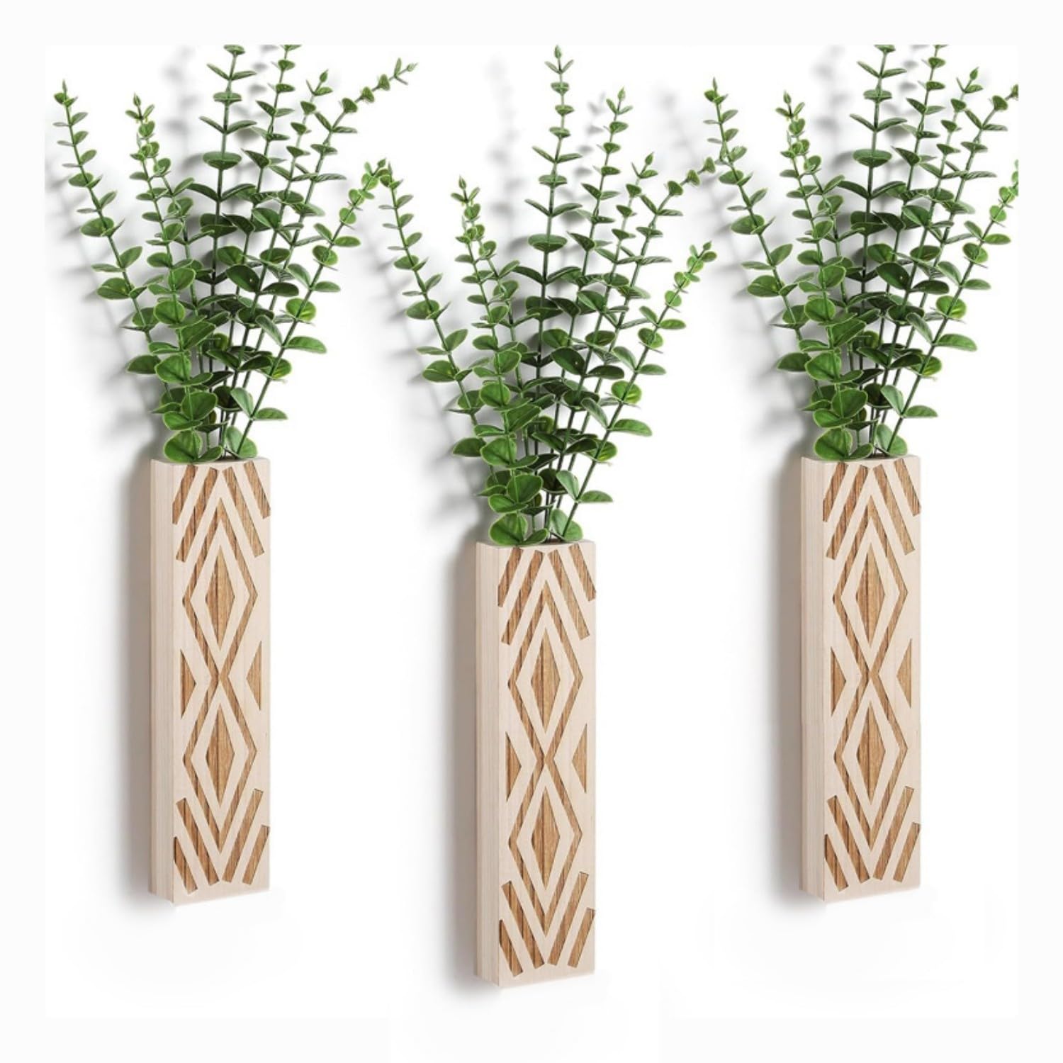 Boho Deko Wandvase Holz 3 Stück Wand Pflanzgefäße Holzvase Innenbereich Wandbehang für Grünpflanzen Getrocknete, Wohnzimmer Wanddekoration Trockenblumen Wandvase (Tungholz(ohne Pflanzen))