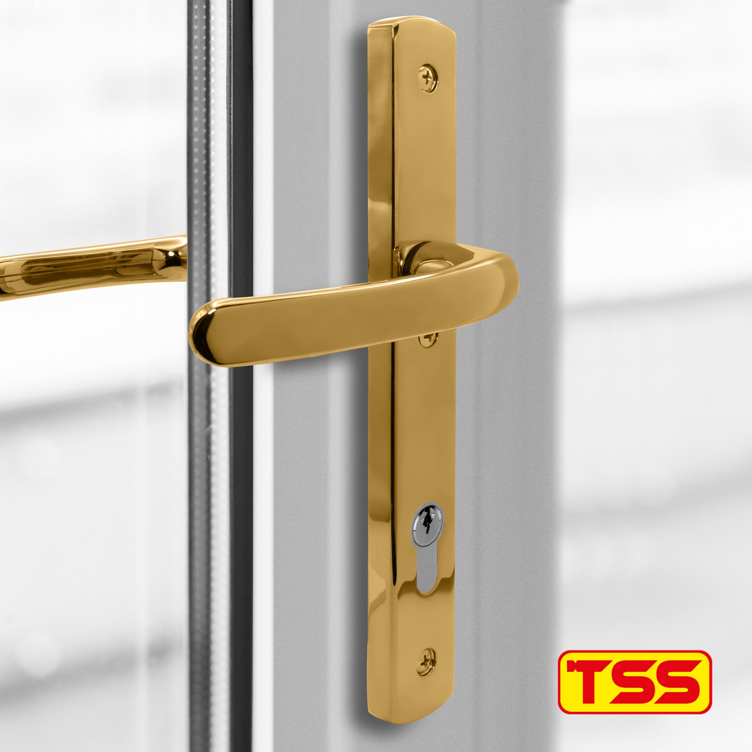TSS Polished Brass UPVC Door Handle Pair Set, 92mm PZ (Centres), Sprung, Lever Lever - Image 2