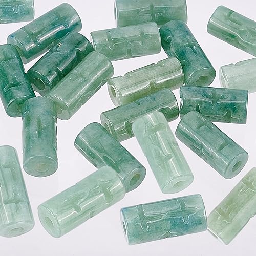 Miniatura 4 de NBEADS 16 cuentas de jadeíta natural, cuentas de piedra de columna, forma de tubo, piedra de jade grabado, cuentas de piedras preciosas para
