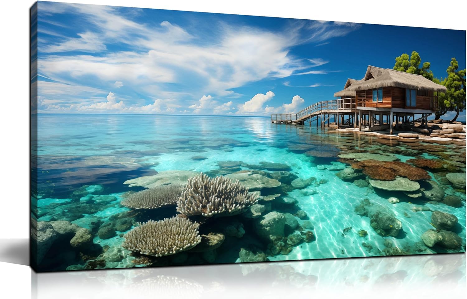 lianyibo Ocean Scenic Canvas Wall Art, Blue Seascape Posters Ocean Scenery Canvas Prints for living Room Bedroom Office Decor(90x180cm/Frameless)
