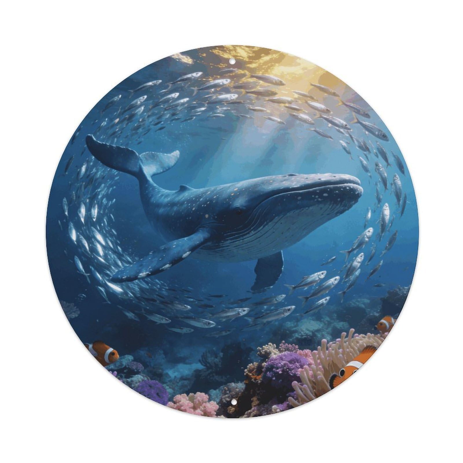 LZQPOEAS Ocean Themed Round Aluminum Wall Art Sign, Metal Indoor Wall Decor with Holes, Durable Circular Aluminum Plaque for Home, Bar, Cafe, Living Room, And Office Decoration