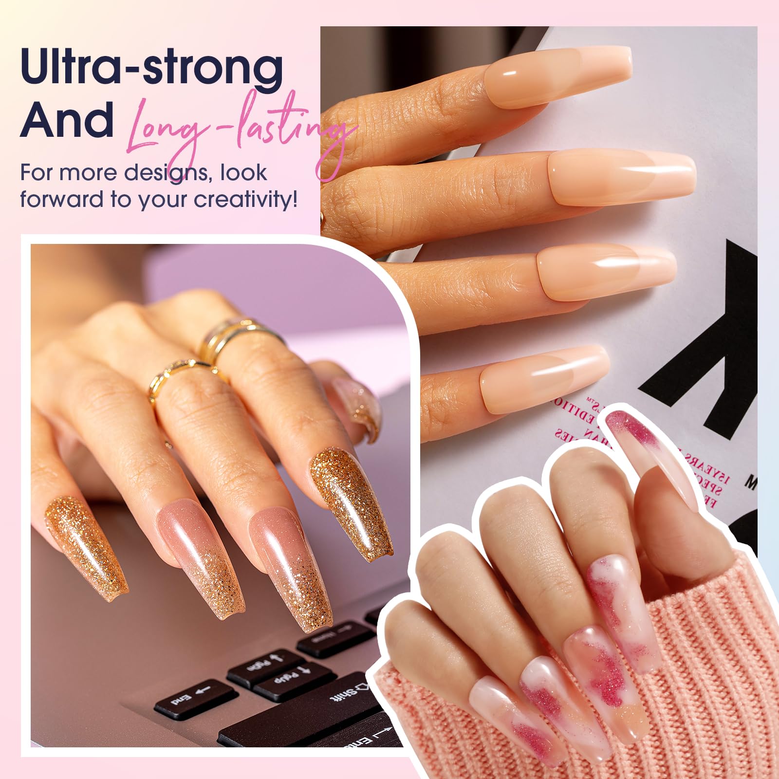 ROSALIND Kit Ricostruzione Unghie Gel Completo, Kit Unghie Gel Completo con Mini UV/LED Lampada, 14 Colori poligel per Unghie con Base y Top Coat per Principianti