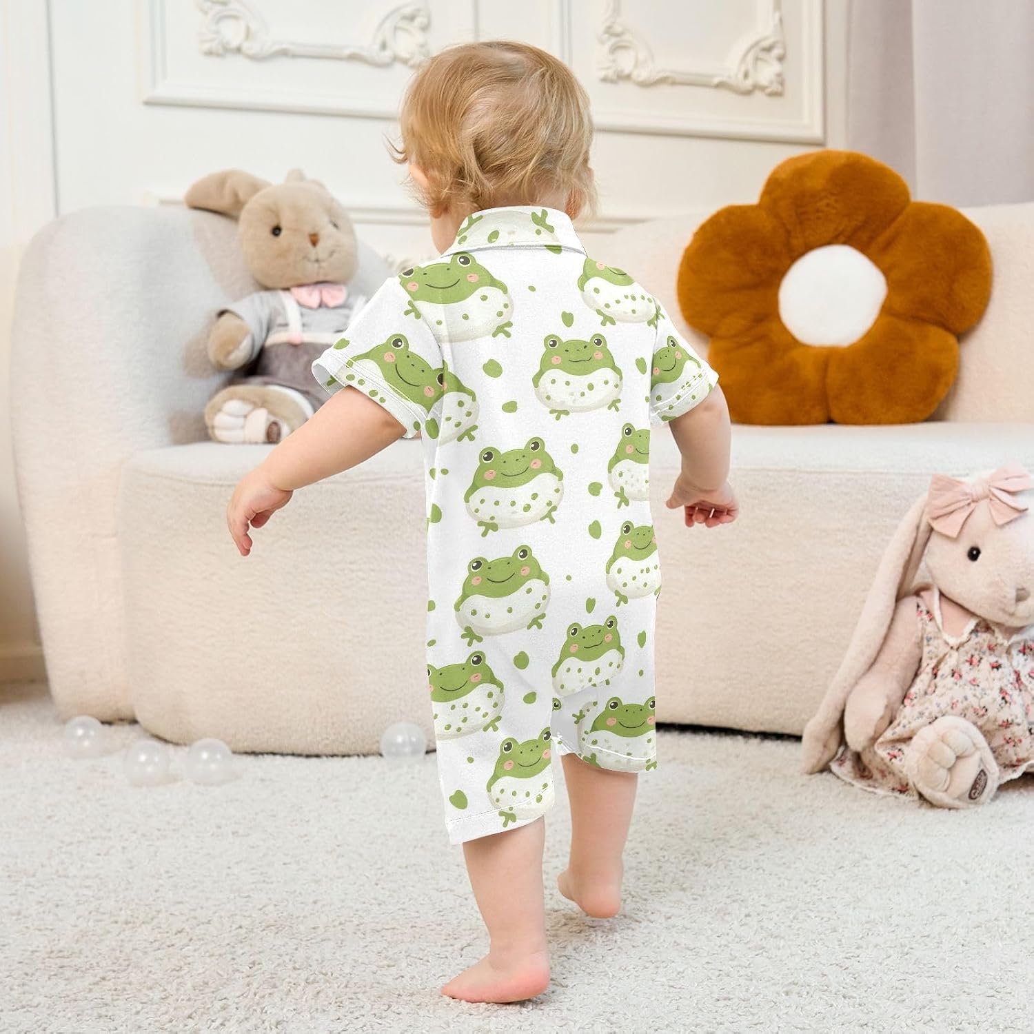 vvfelixl Baby Polo Bodysuit Light Green Cute Frog Short Sleeve Collared Baby Clothes,Babys Polo Romper for 3-6 Months