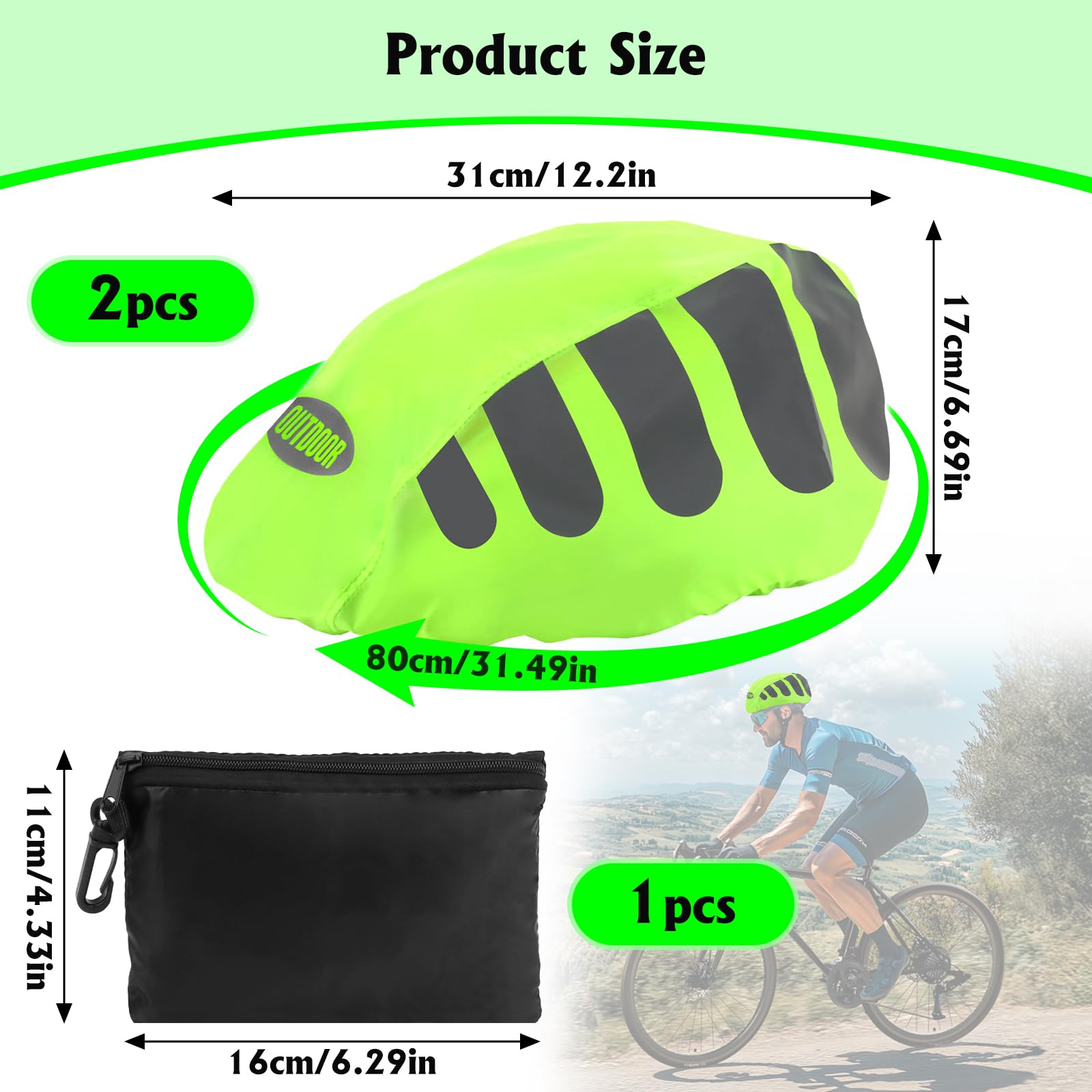 VMUTGA 2 sztuki pokrowiec przeciwdeszczowy na kask rowerowy, wodoodporny pokrowiec na kask, odblaskowa osłona przeciwdeszczowa na kask rowerowy, z torbą do przechowywania, uniwersalna osłona