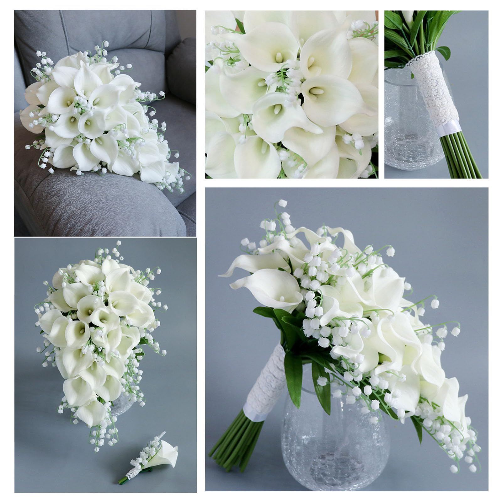 Mazzo Pendente Di Calle, Bouquet Artificiale A Cascata, Composizione Floreale Allungata, Lunghe Grappoli Di Calle Pendenti Con Petali Morbidi, Per Matrimonio Costiero, Arredamento Tavol(Color:D-1 PCS)