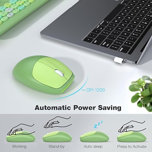 Miniatura 4 de Meidosa Combo de teclado y mouse inalámbricos, lindo teclado colorido inalámbrico 2.4G USB Dongle Plug and Play para PC, laptop, computadora (verde)