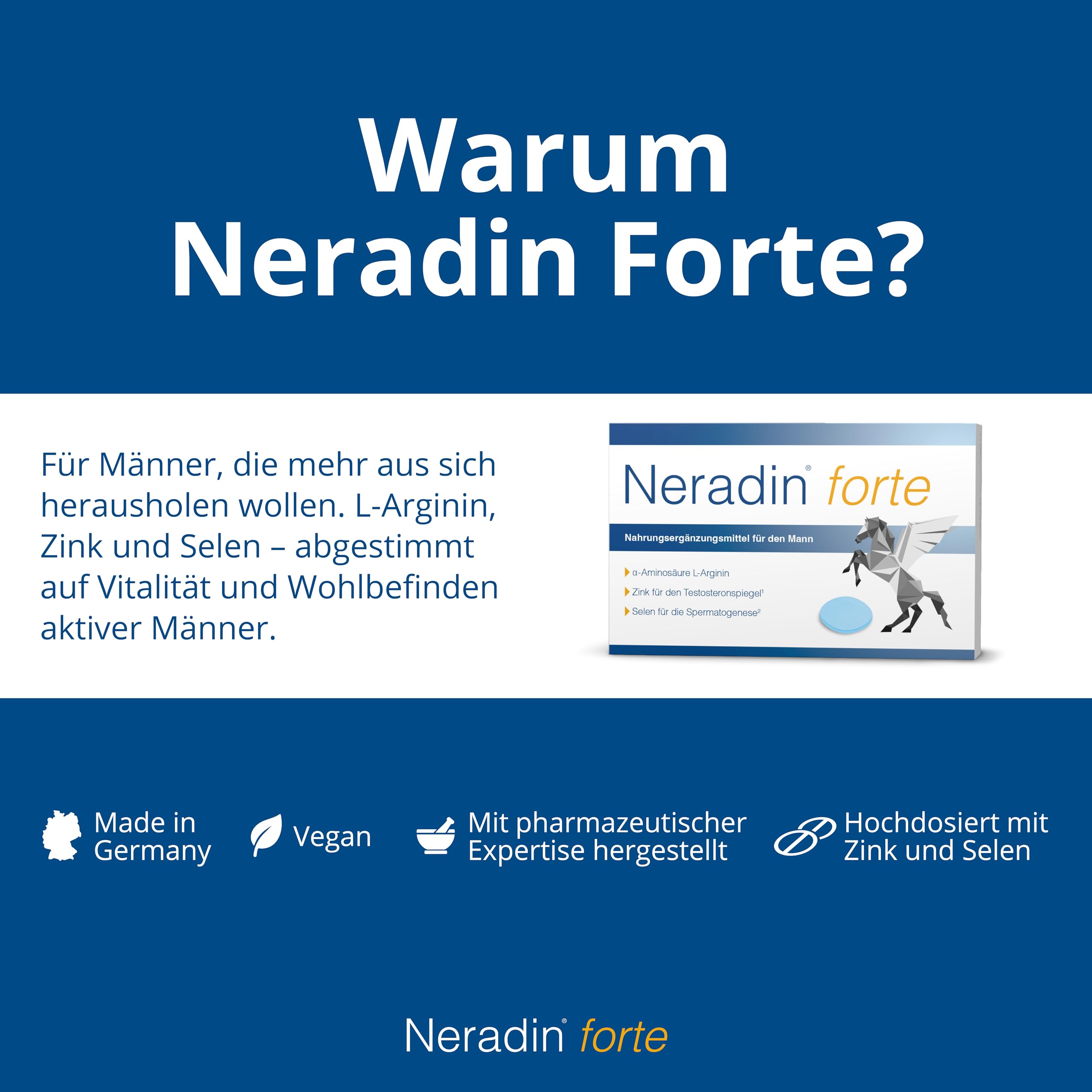 Neradin forte [30 Stück]: Hochdosierte Männer-Formel - mit Zink, Selen & L-Arginin - rezeptfrei und Made in Germany