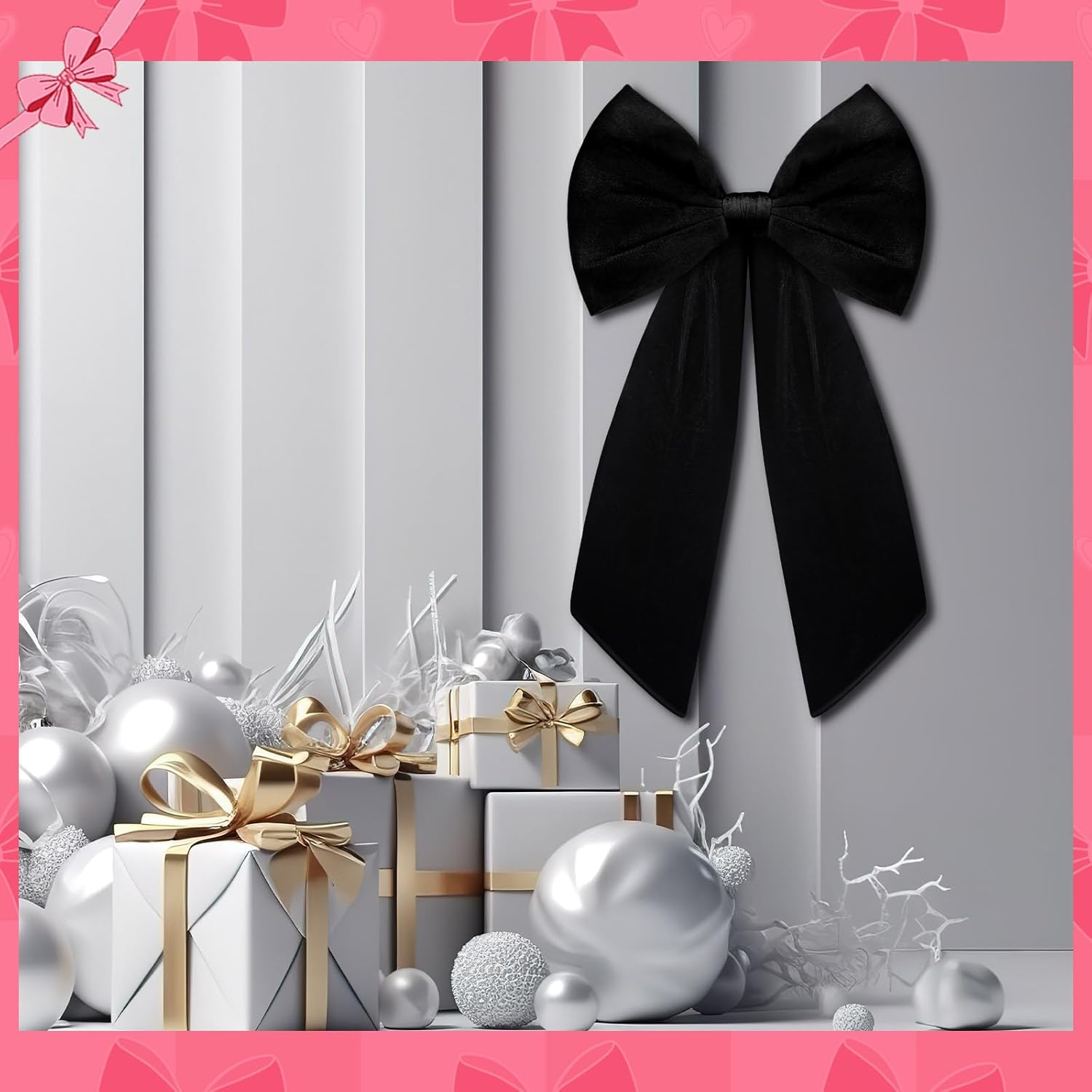 Halloscume 2 Pcs Black Velvet Bow Wedding Party Decorations 12 x 24 Inch Velvet Large Wall Bow Ribbon Hanging Decor Coquette Party Background for Wedding Bachelorette