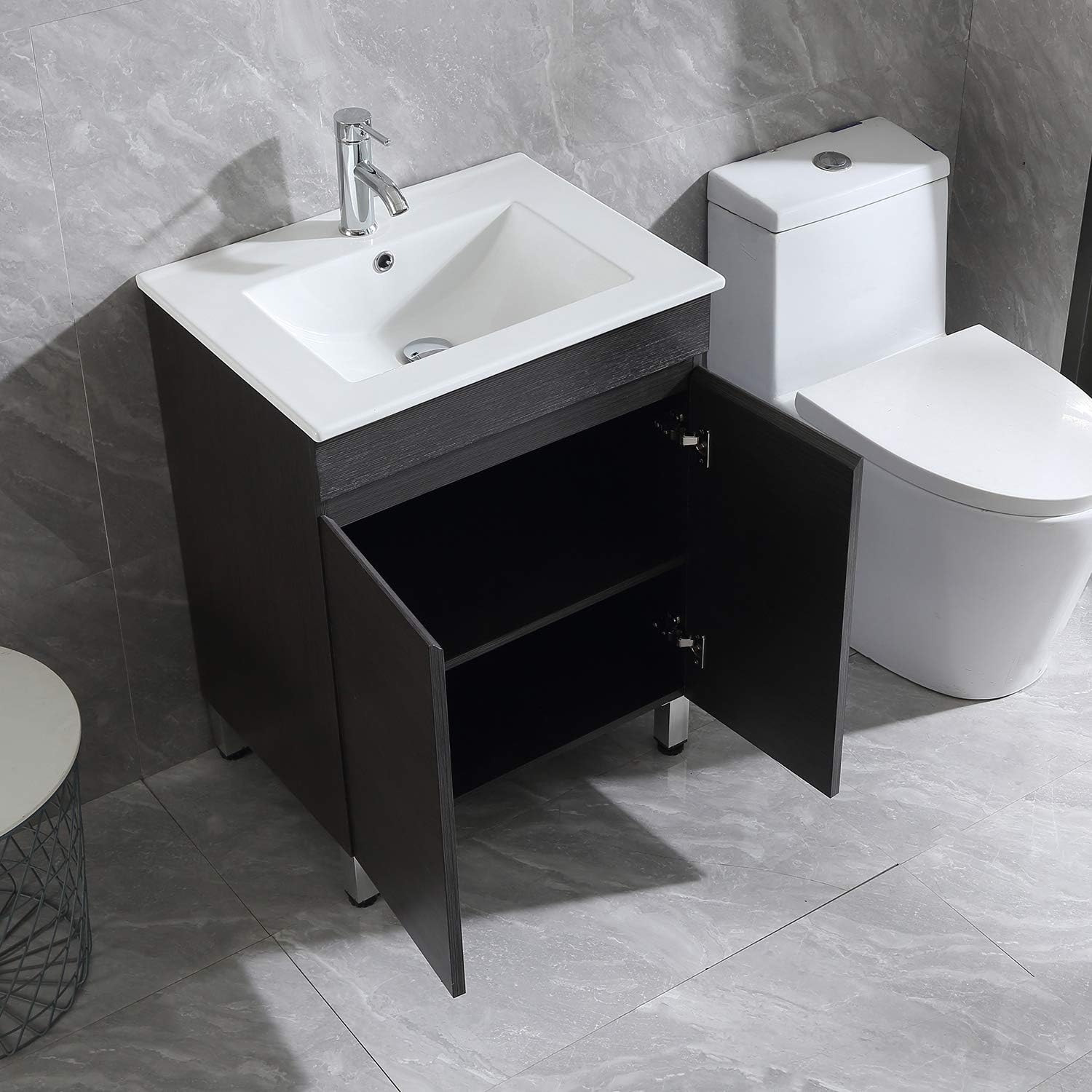 walsport 24 inch Bathroom Vanity with Sink & Countertop & Faucet Combo Small Single Sink Cabinet with 2 Soft Closing Doors & Storage Shelf Modern, Grey