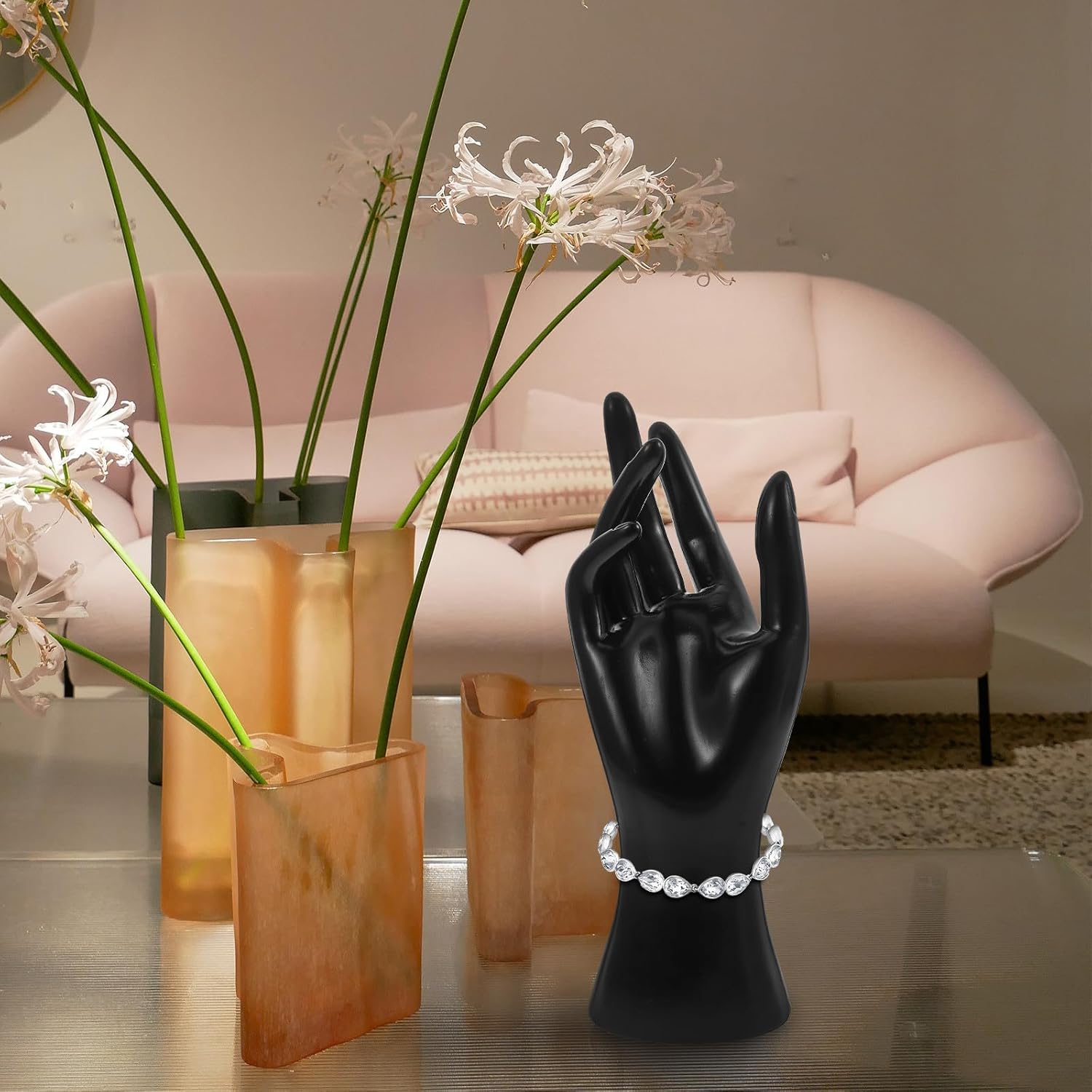 Mobestech 2 Pieces Hand Shape Jewelry Display Rack Bracelet Holder Decorative Storage Stand for Jewelry Making Black and White Arts Craft Supplies