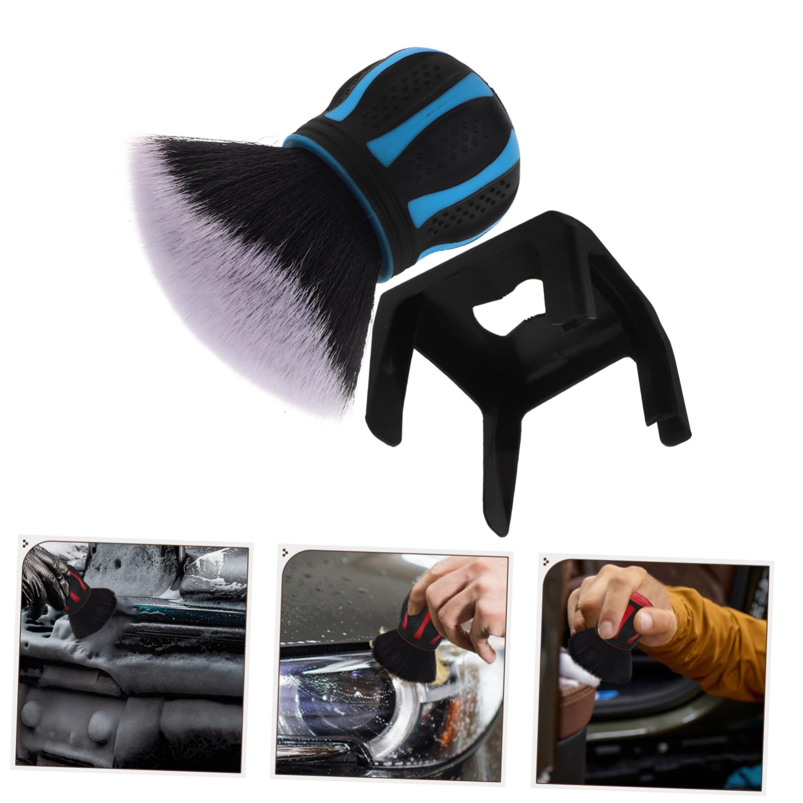 ULTECHNOVO 3pezzi Spazzola Detailing per Auto con Manico Stabile e Supporto Spazzola per Pulizia Ventilazione Interna Elegante di Strumenti per Detailing Auto e Casa Pulizia Senza Graffi