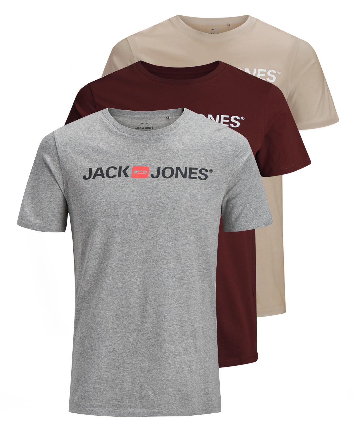 Men's JJECORP Logo Tee SS Crew Neck 3P, Crockery/1Crockery1LGM1PortRoy, XXL