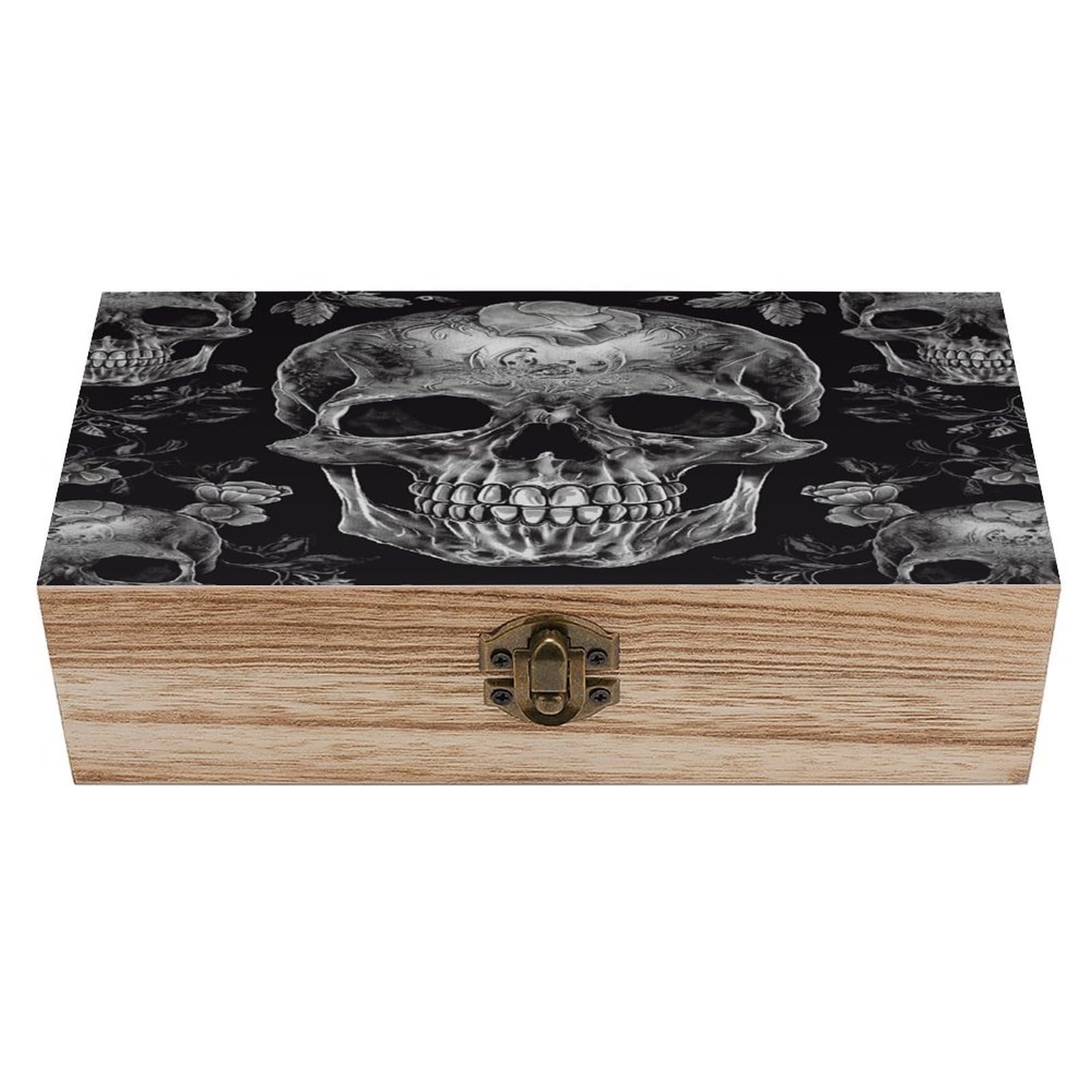 VstaDank Skull Skeleton Wooden Storage Box Decorative Jewelry Case with Lids Exquisite Wood Box Letters Gifts Acacia Wood Boxes Fashion Wooden Keepsake Boxes for Men Women