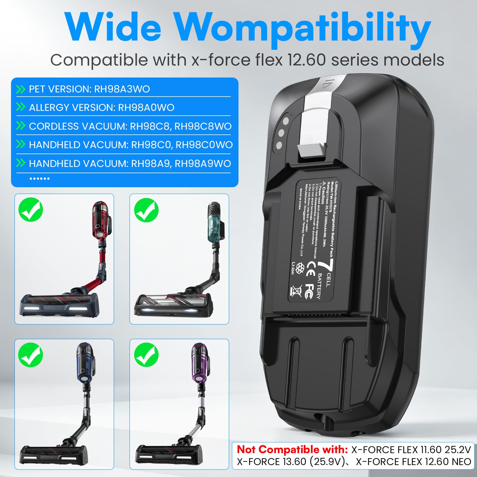 ASUNCELL Batterie 25,2 V 3,5 Ah pour aspirateur sans fil Rowenta X-Force Flex 12.60, ZR009705, batterie de rechange lithium-ion RH98A3WO RH98A0WO RH98A7WO RH98C0WO RH98C8WO RH98A8WO RH98A9WO