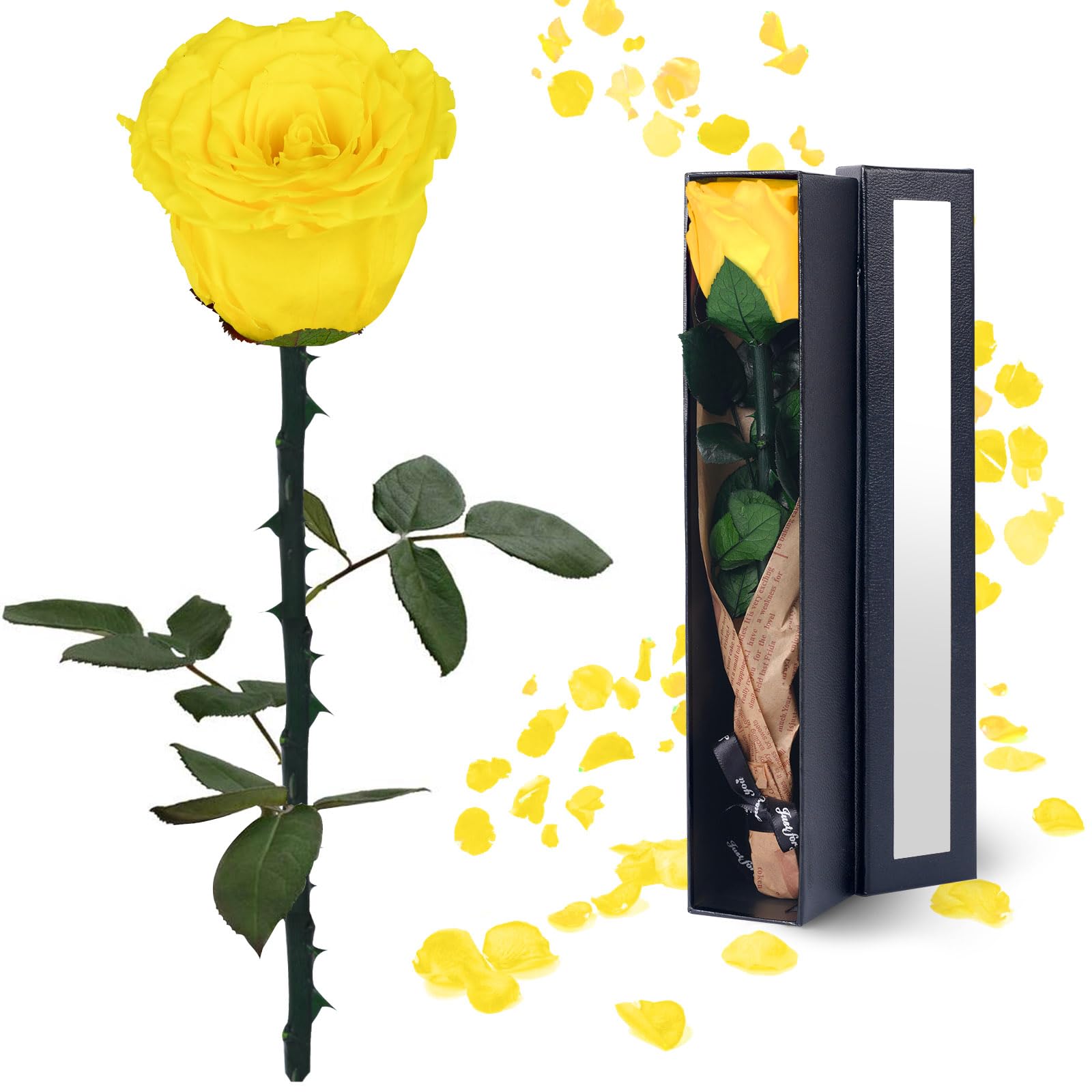 Single Rose Gifts for Her Christmas: Yellow Roses Valentines Day Birthday for Mom Girlfriend Wife Grandma